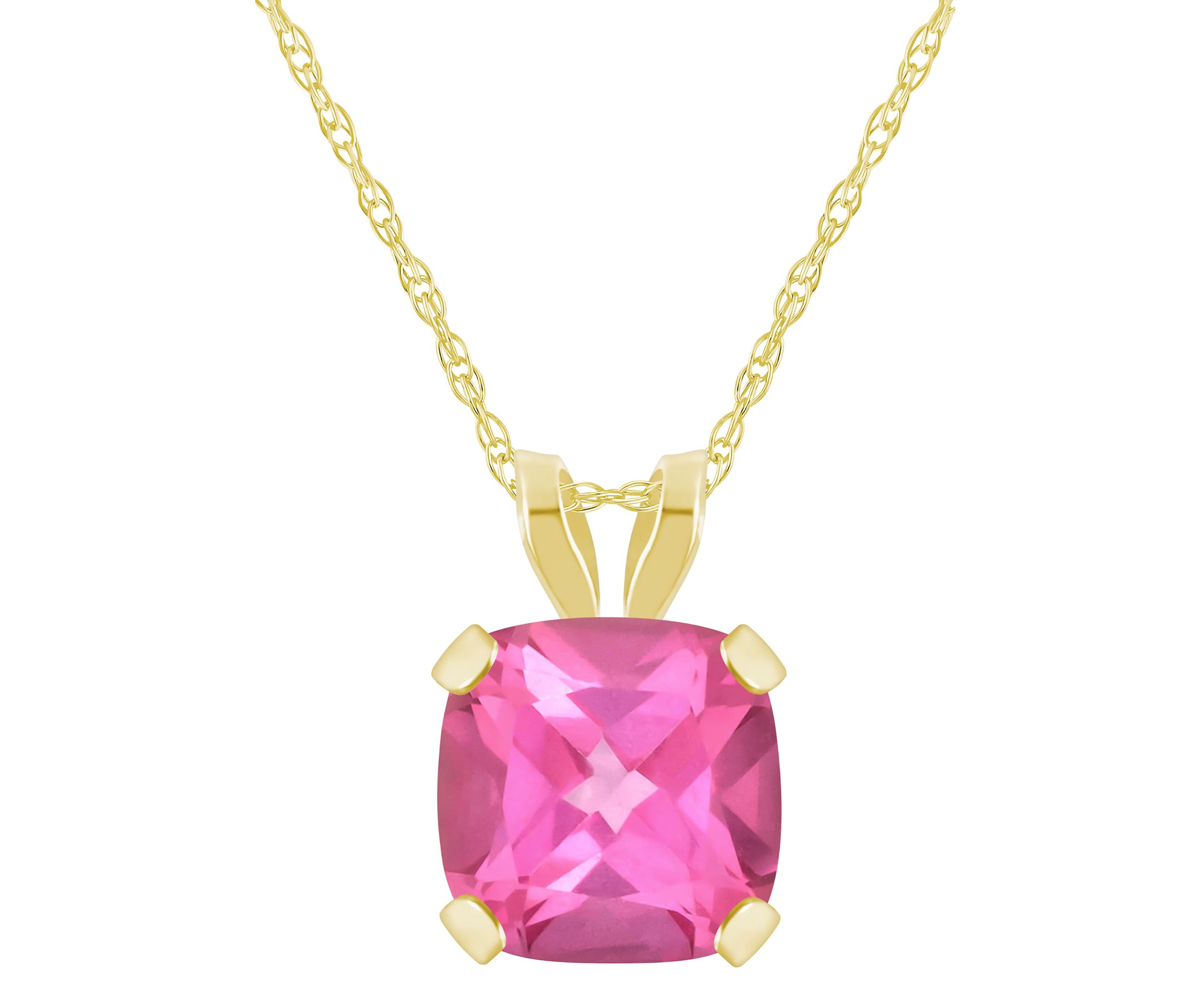 10K White Gold 6mm Cushion Pink Topaz Pendant Necklace
