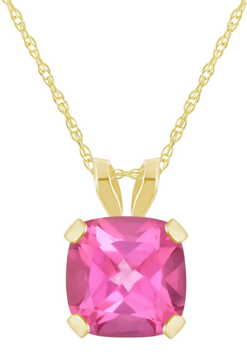 10K White Gold 6mm Cushion Pink Topaz Pendant Necklace