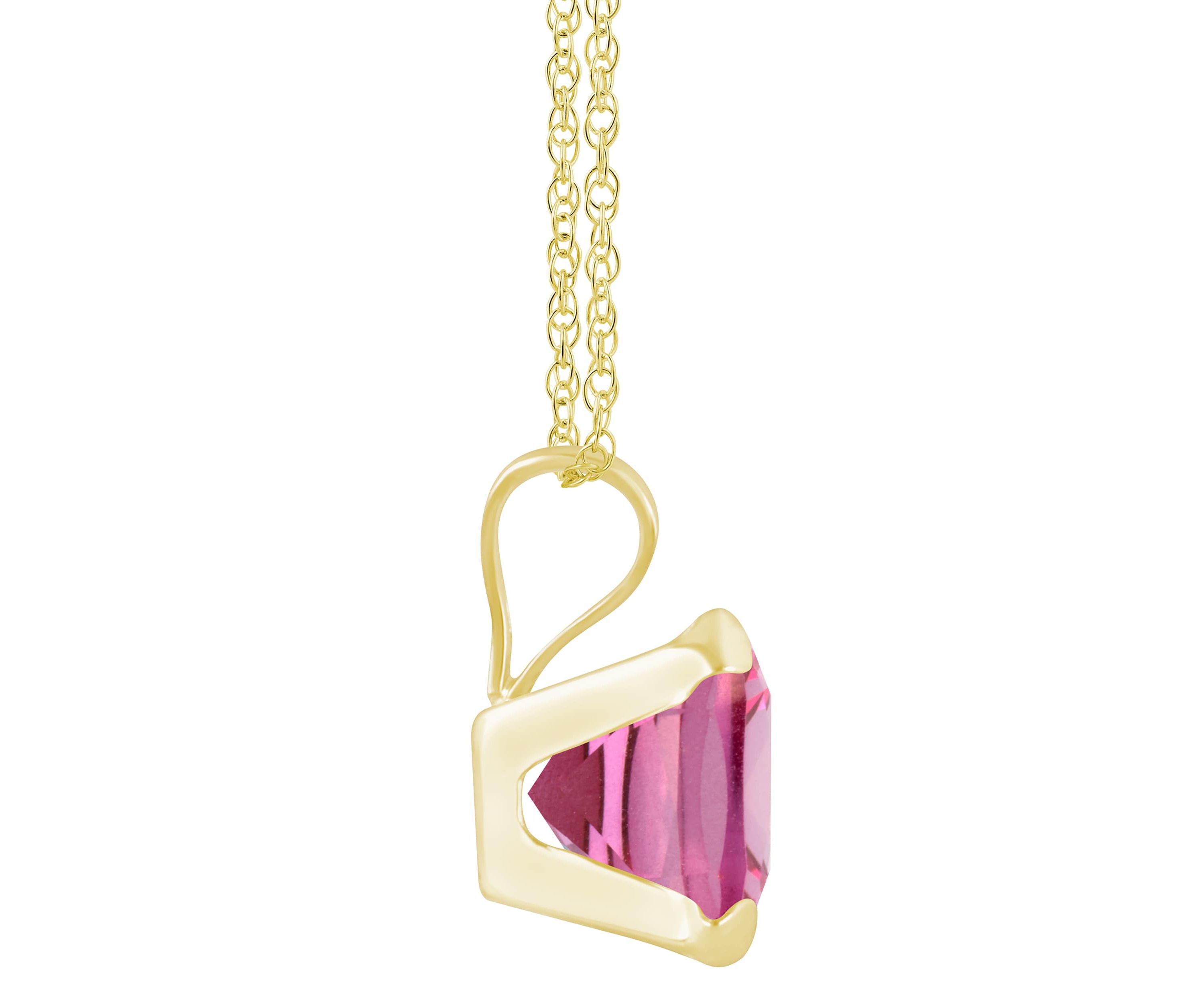 10K White Gold 6mm Cushion Pink Topaz Pendant Necklace
