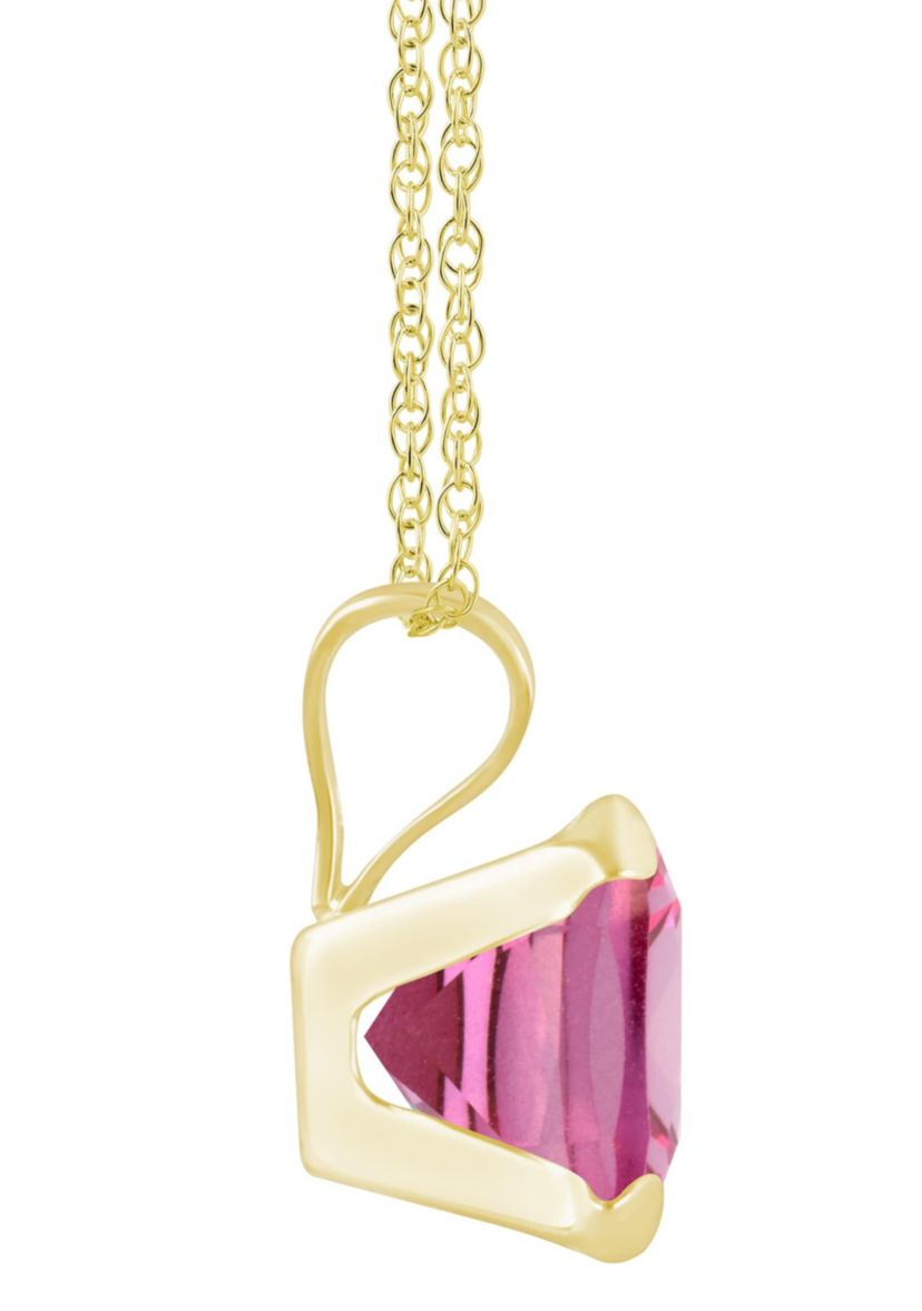 10K White Gold 6mm Cushion Pink Topaz Pendant Necklace