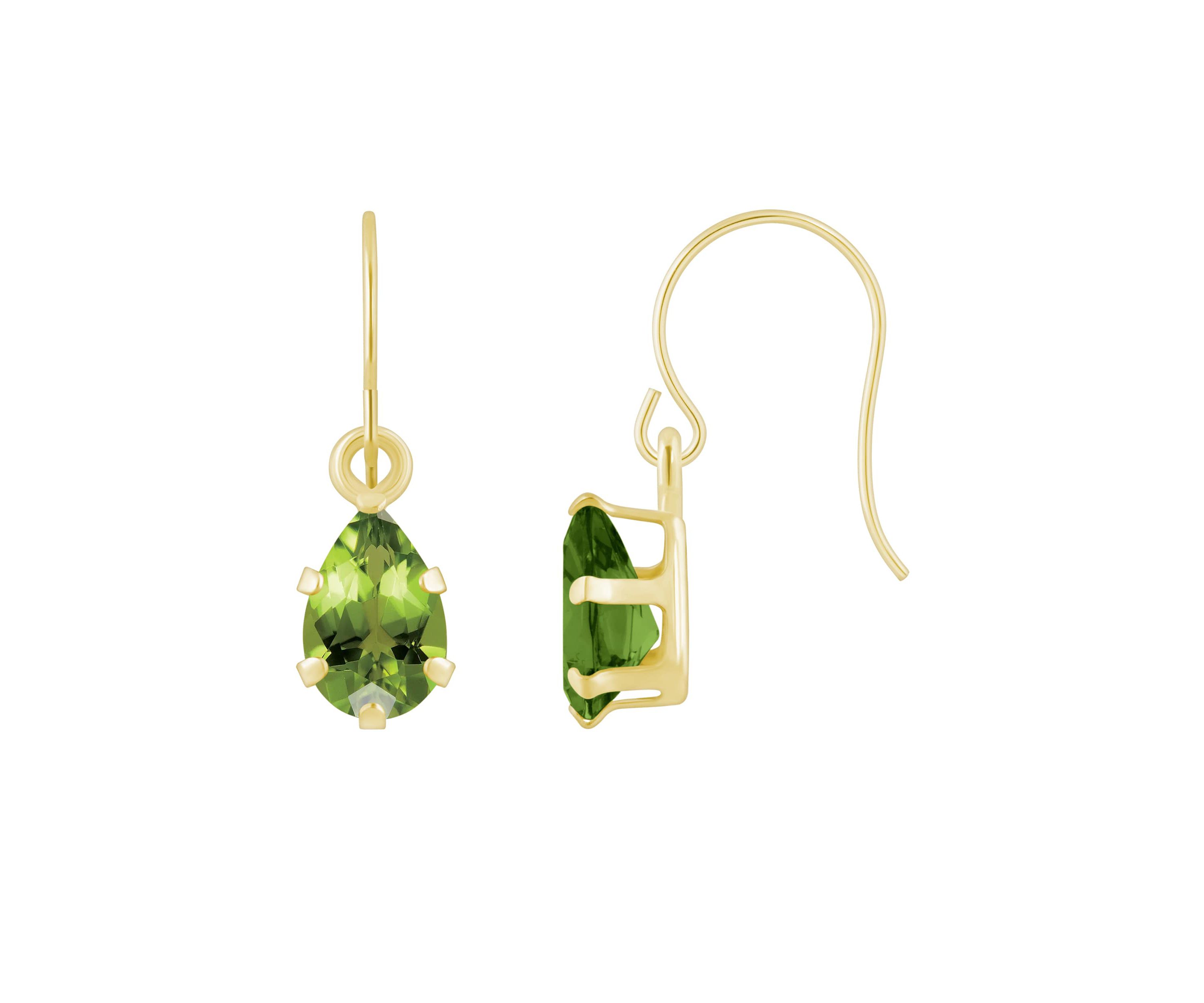 10K White Gold 6x4mm Pear Shape Peridot Drop Earrings