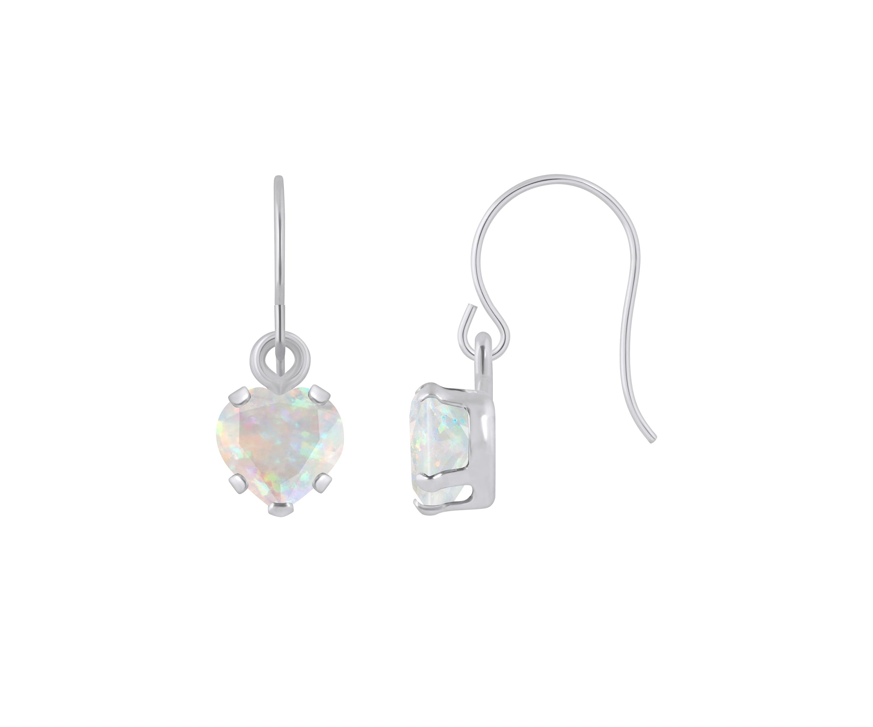 Lab Created 10K White Gold 5mm Heart Shape Created Opal Drop Earrings