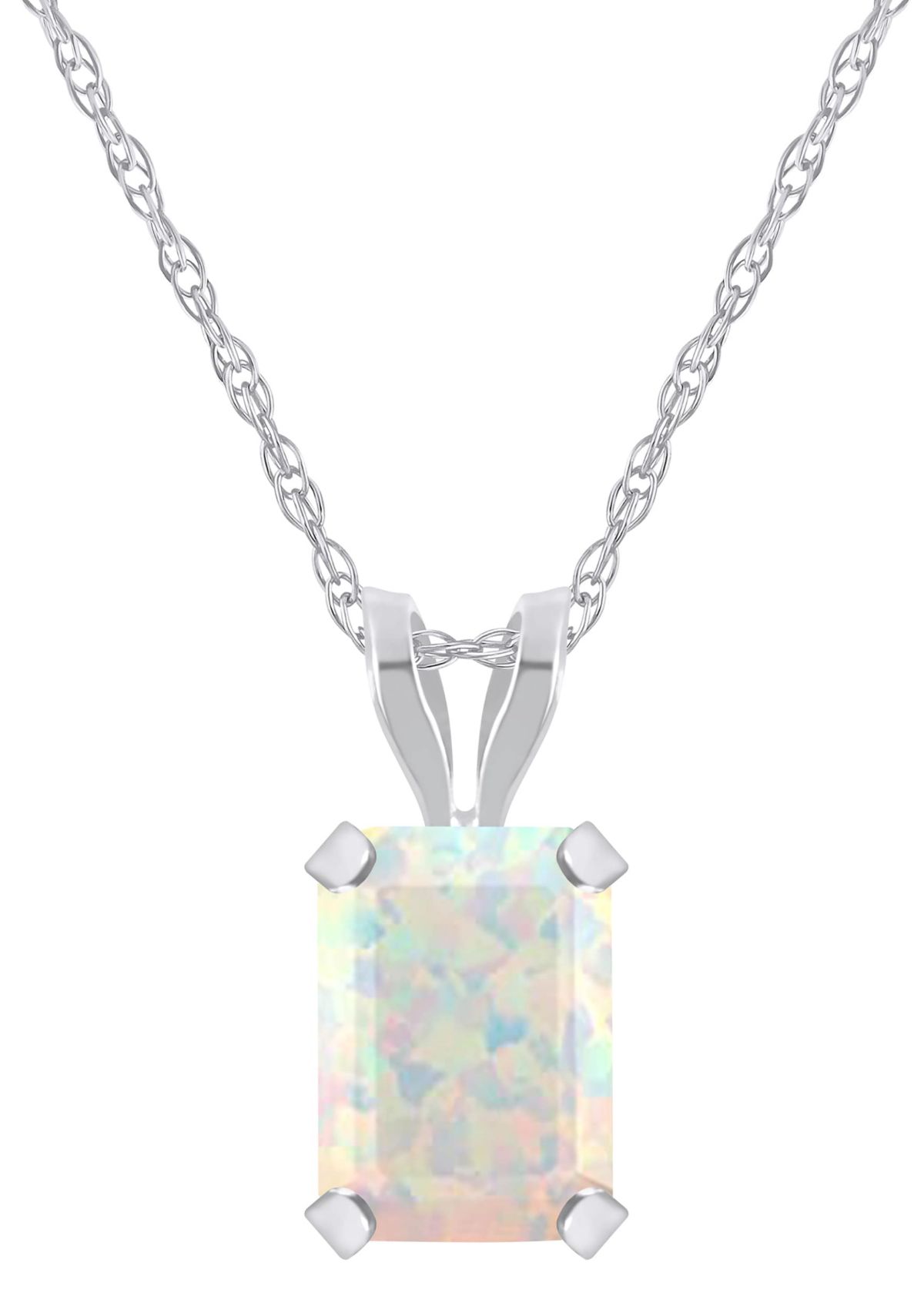 Lab Created 10K Yellow Gold 7x5mm Emerald Cut Created Opal Pendant Necklace