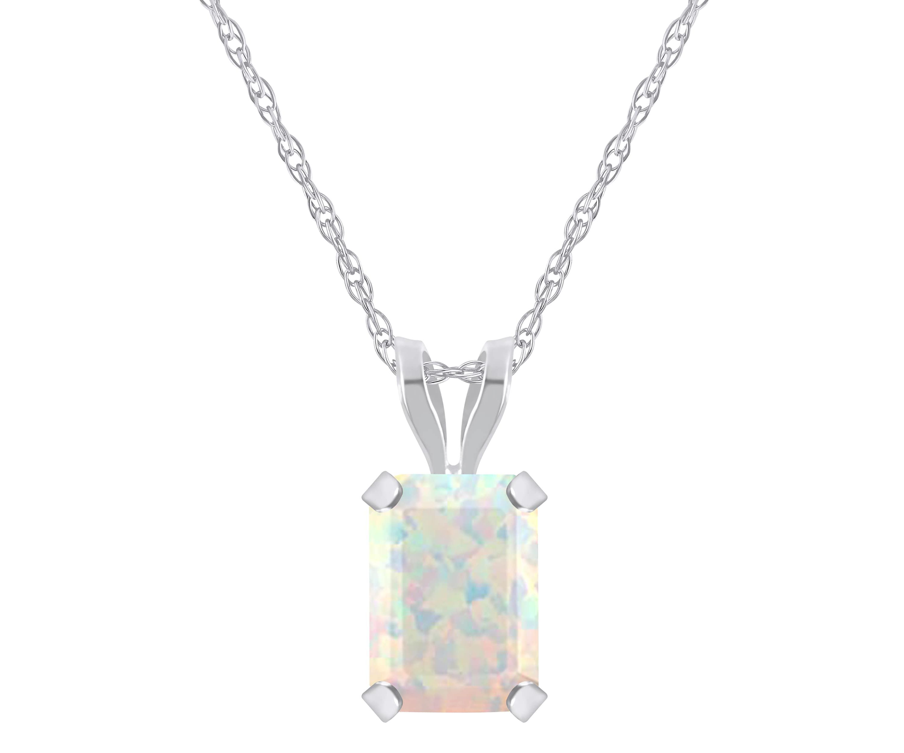 Lab Created 10K Yellow Gold 7x5mm Emerald Cut Created Opal Pendant Necklace