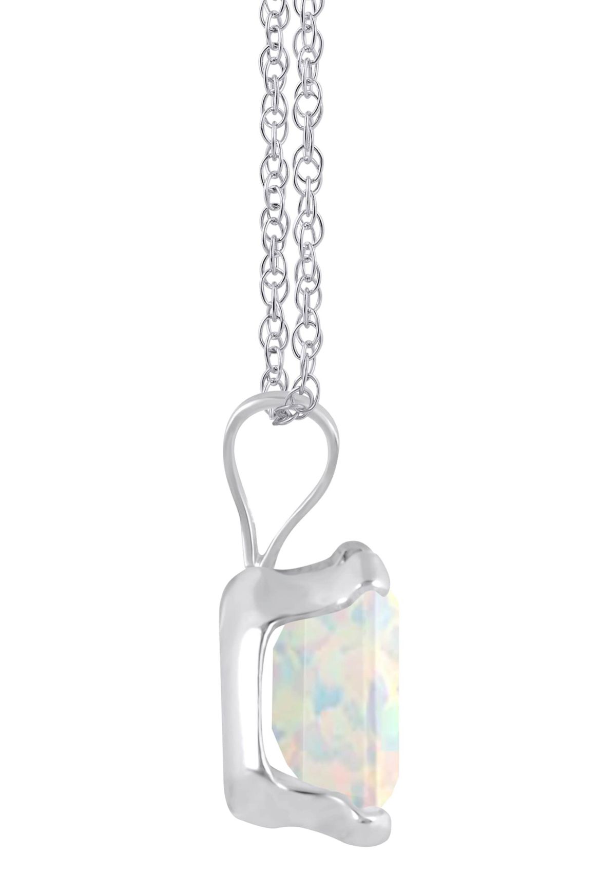 Lab Created 10K Yellow Gold 7x5mm Emerald Cut Created Opal Pendant Necklace