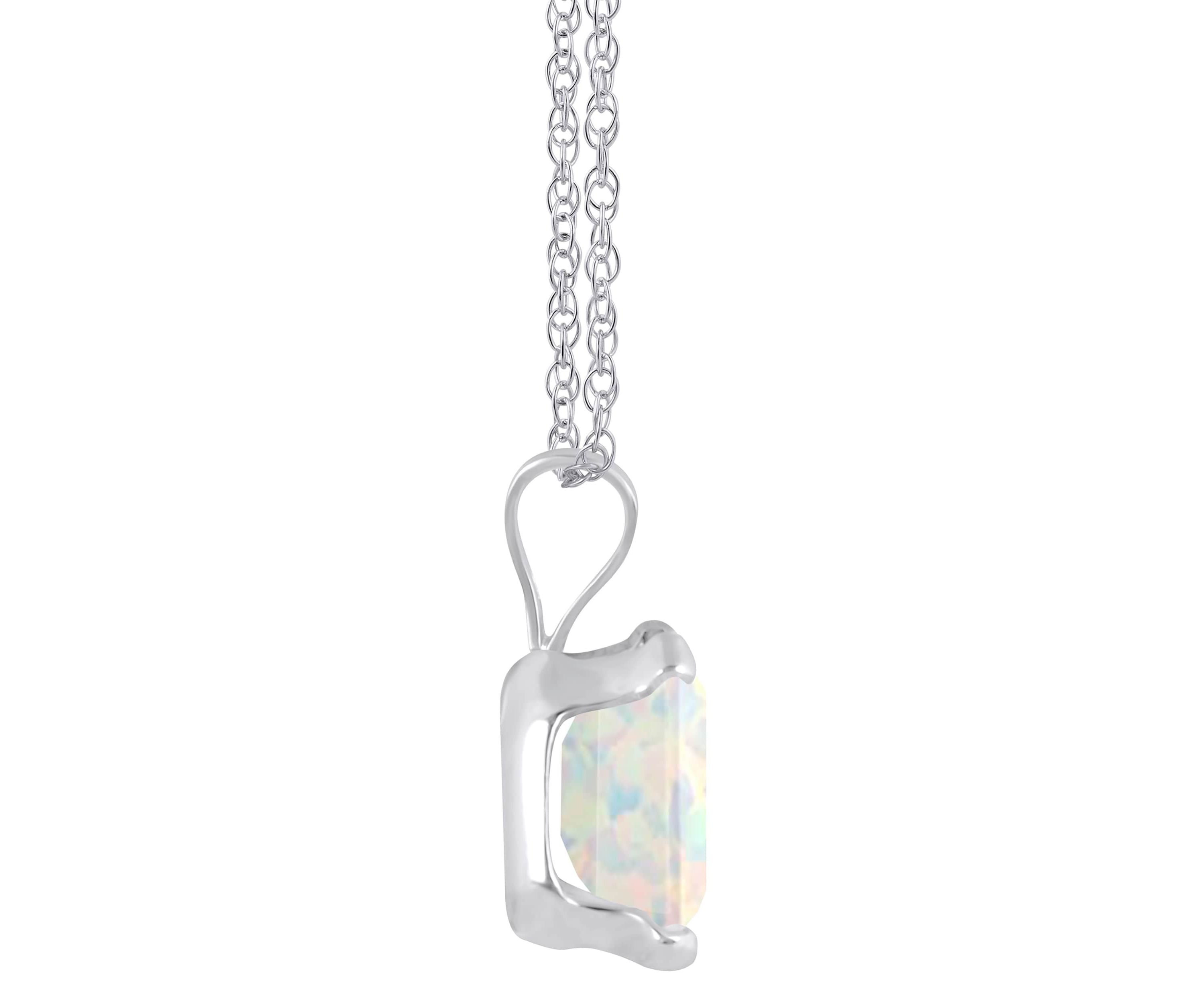 Lab Created 10K Yellow Gold 7x5mm Emerald Cut Created Opal Pendant Necklace
