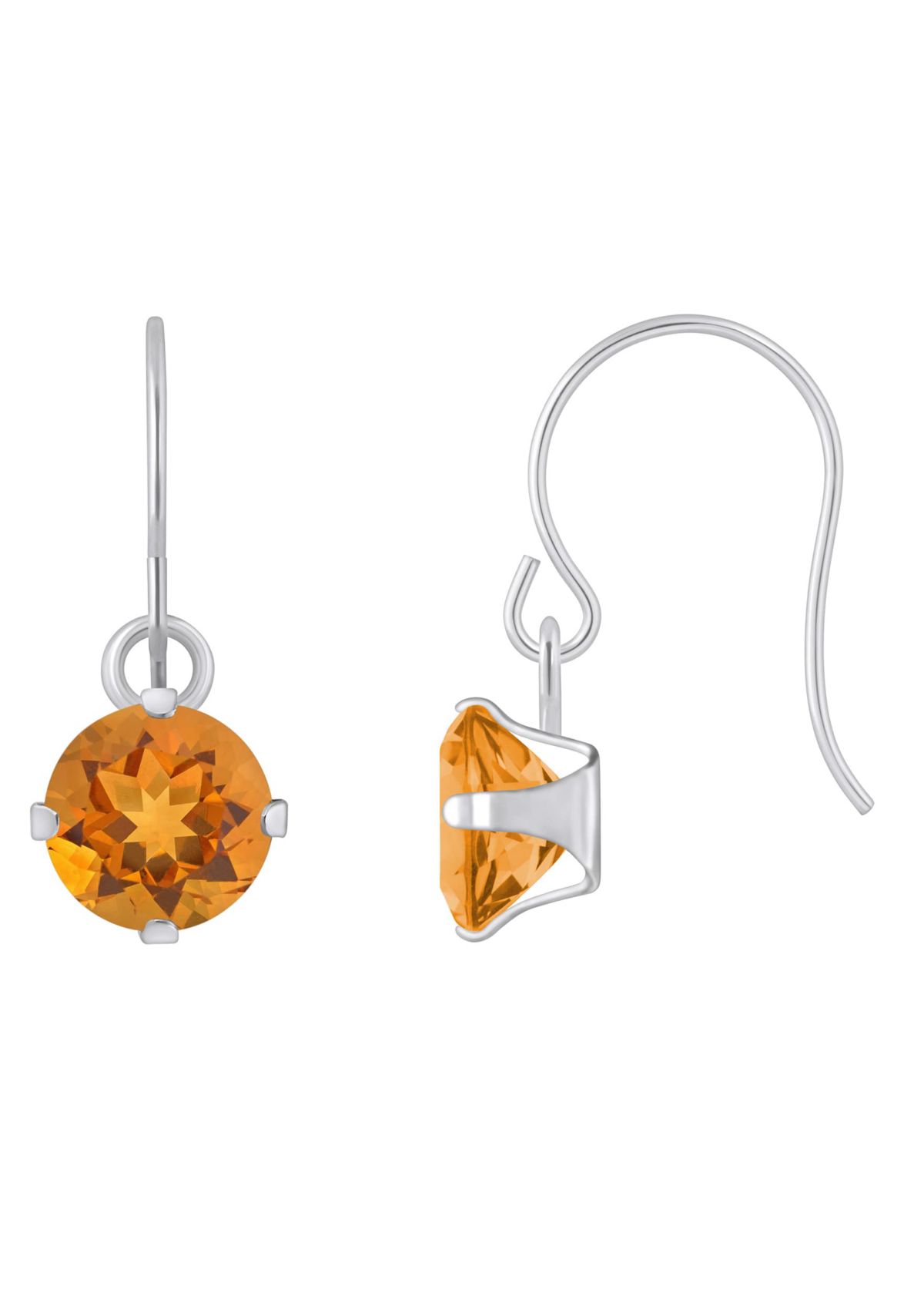 10K White Gold 5mm Round Citrine Drop Earrings