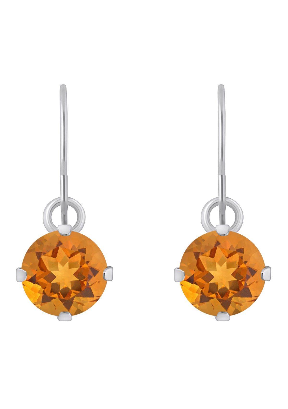 10K White Gold 5mm Round Citrine Drop Earrings