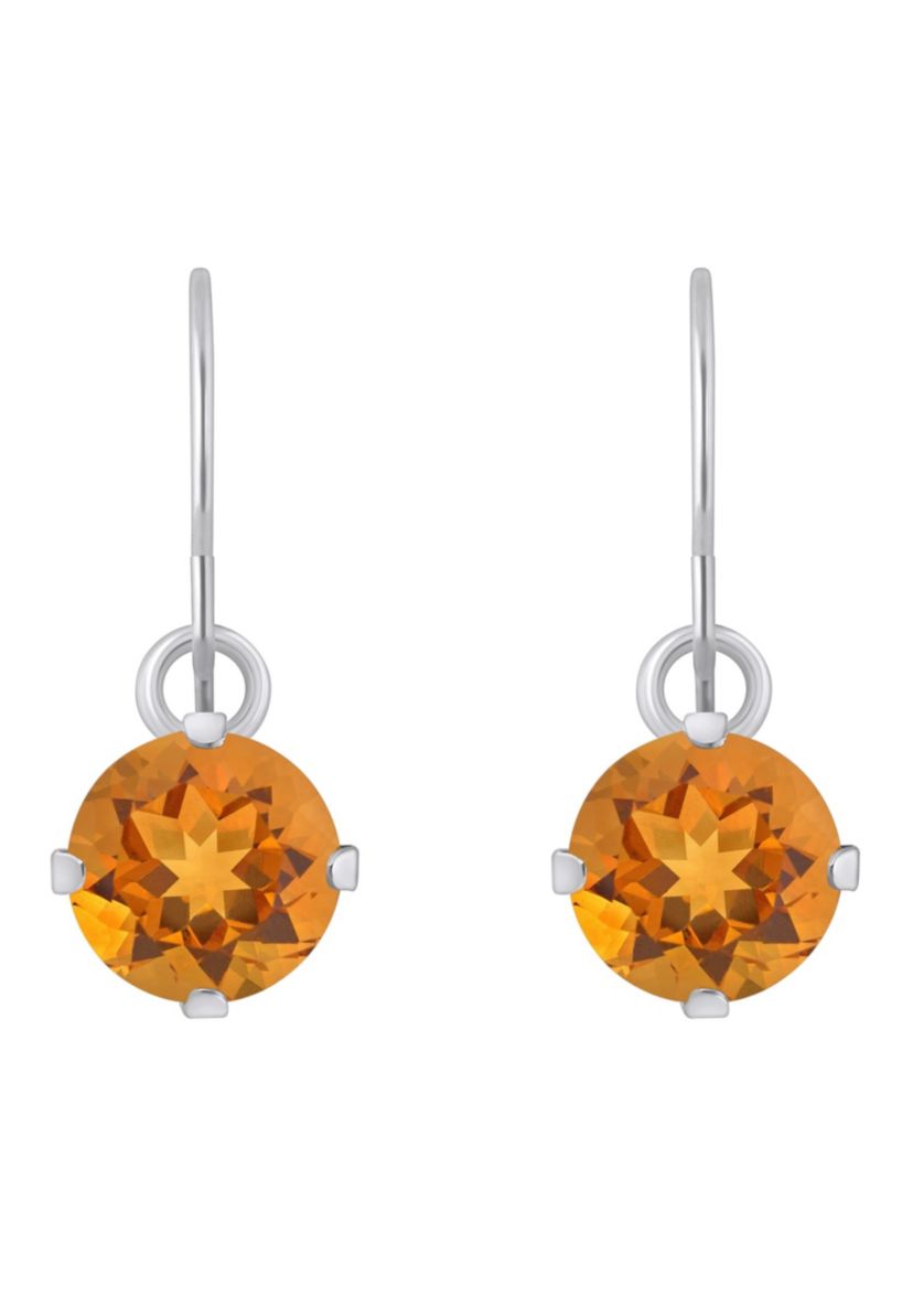 10K White Gold 5mm Round Citrine Drop Earrings