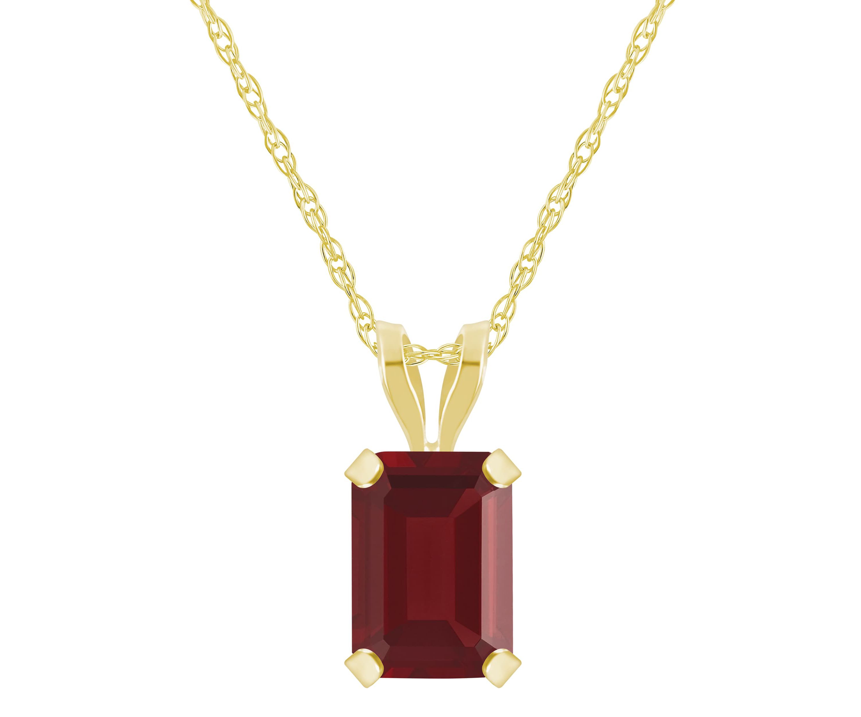 10K Yellow Gold 7x5mm Emerald Cut Garnet Pendant Necklace