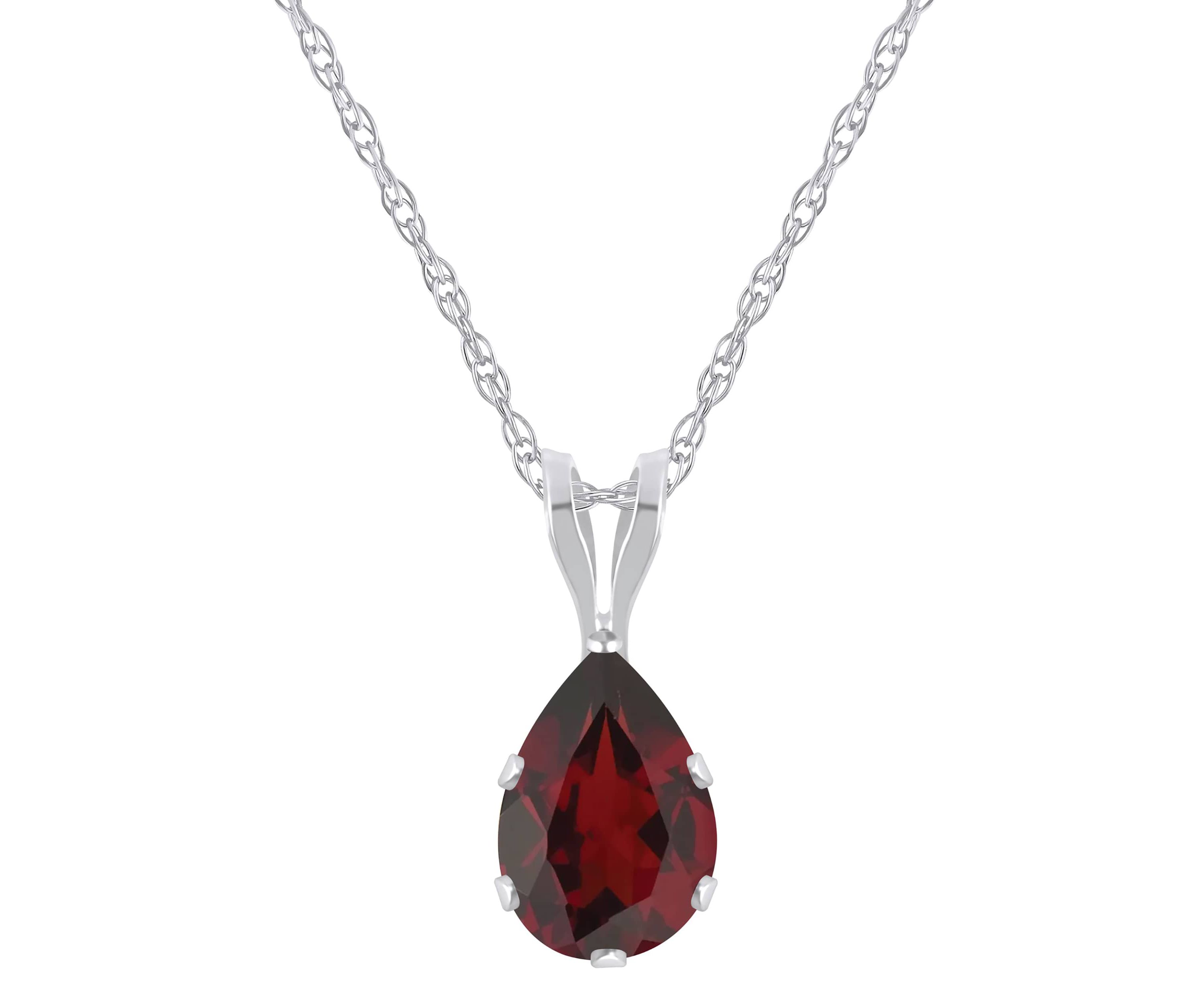 10K White Gold 7x5mm Pear Shape Garnet Pendant Necklace