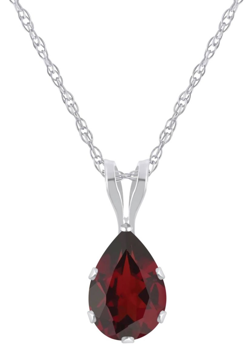 10K White Gold 7x5mm Pear Shape Garnet Pendant Necklace