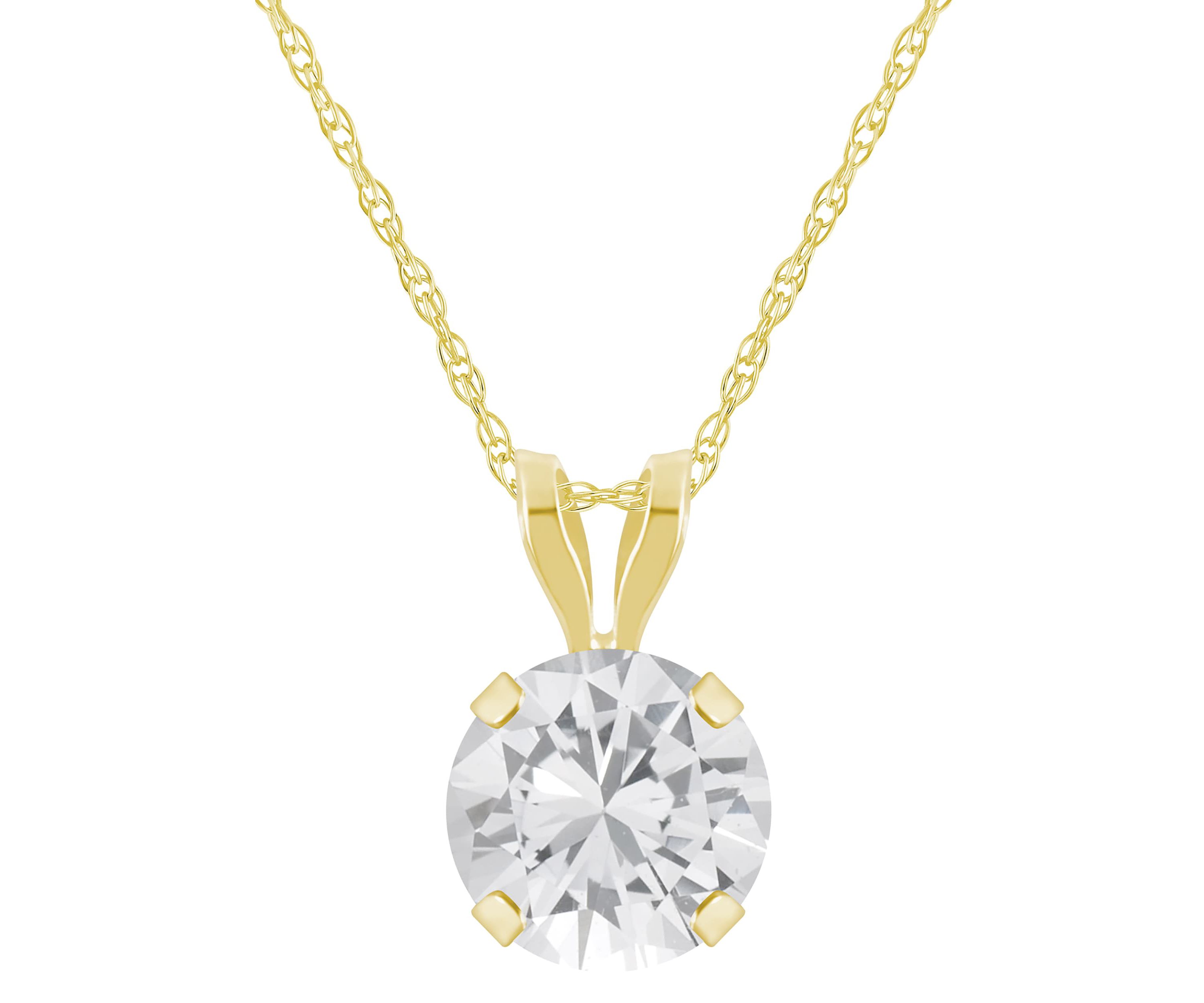 10K White Gold 6mm Round White Topaz Pendant Necklace