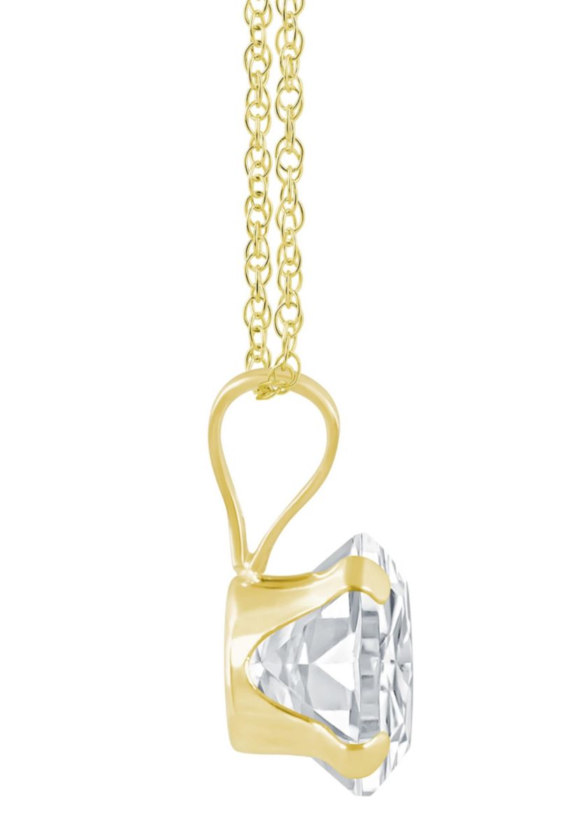 10K White Gold 6mm Round White Topaz Pendant Necklace
