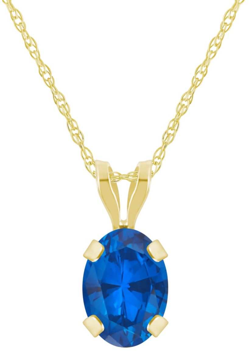 Lab Created 10K White Gold 7x5mm Oval Created Sapphire Pendant Necklace
