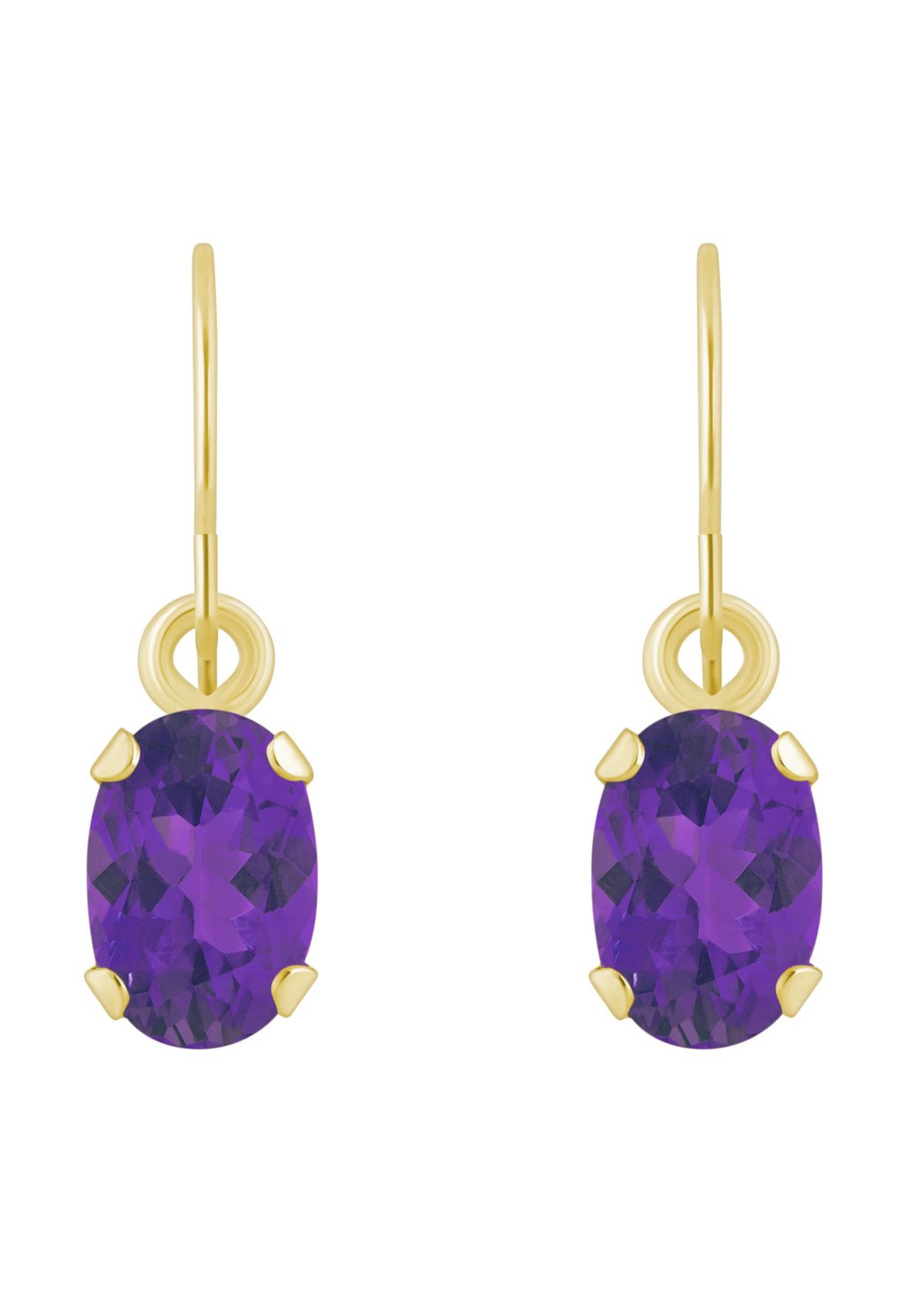 10K Yellow Gold 6x4mm Oval Amethyst Drop Earrings