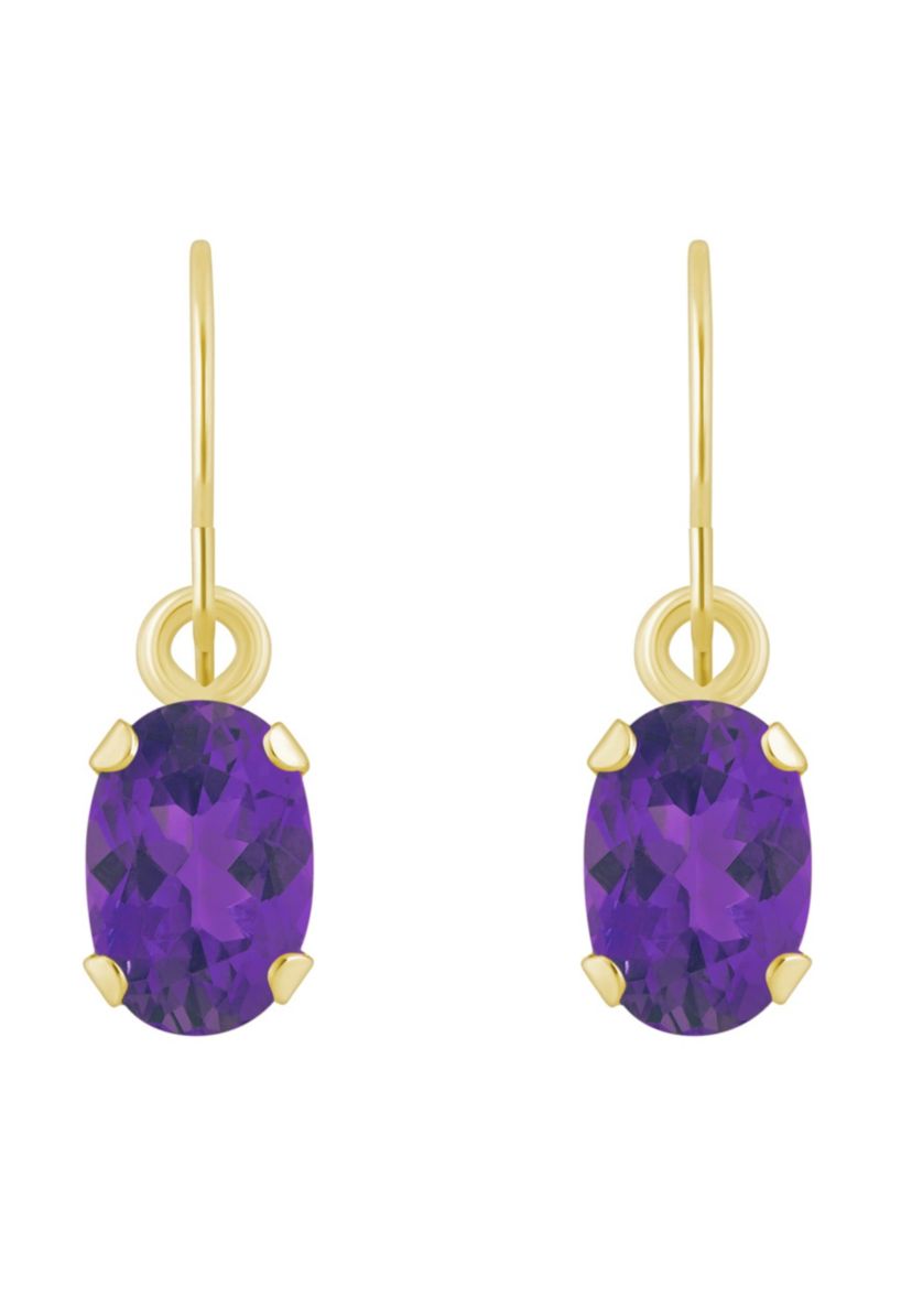 10K Yellow Gold 6x4mm Oval Amethyst Drop Earrings