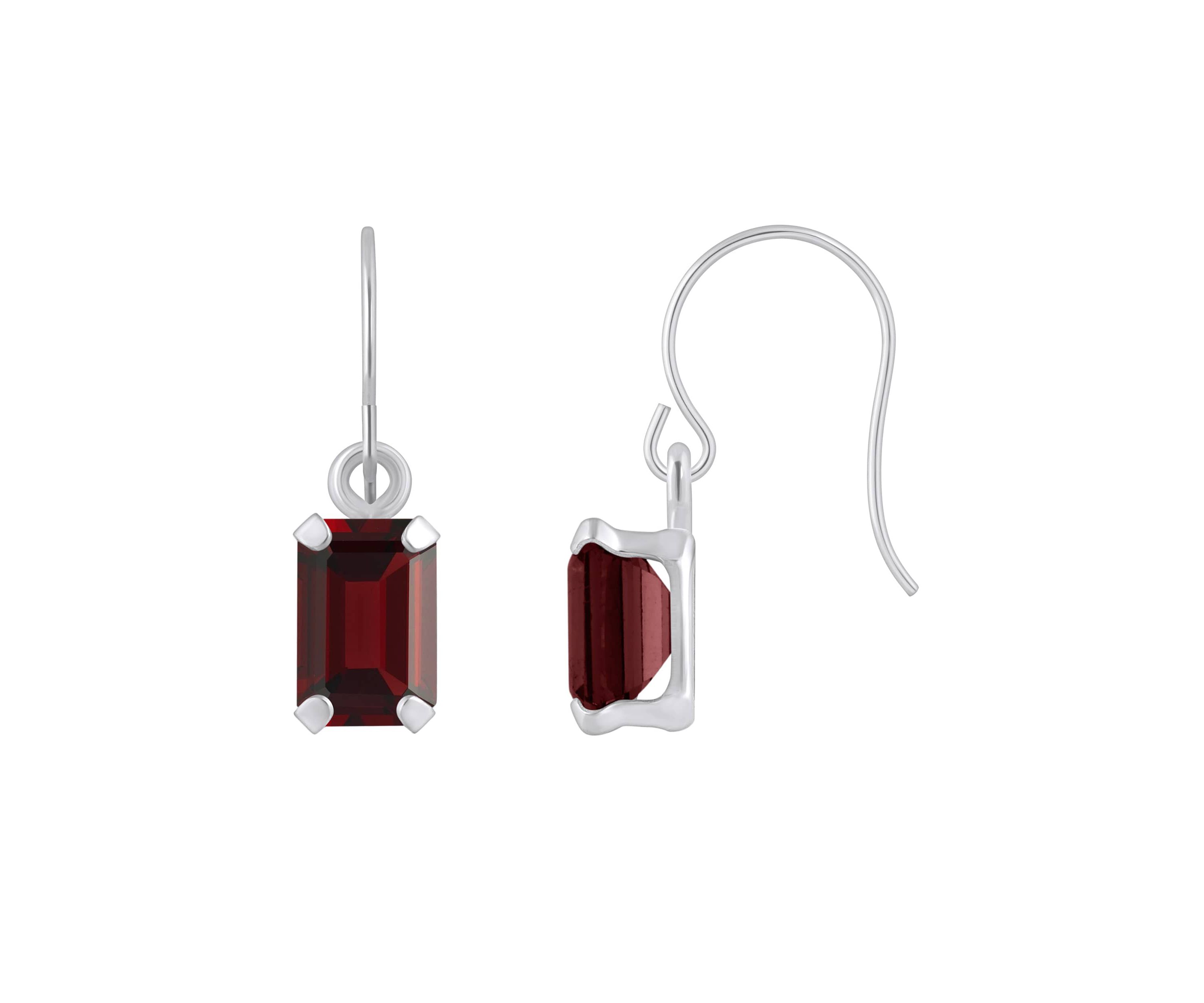 10K Yellow Gold 6x4mm Emerald Cut Garnet Drop Earrings