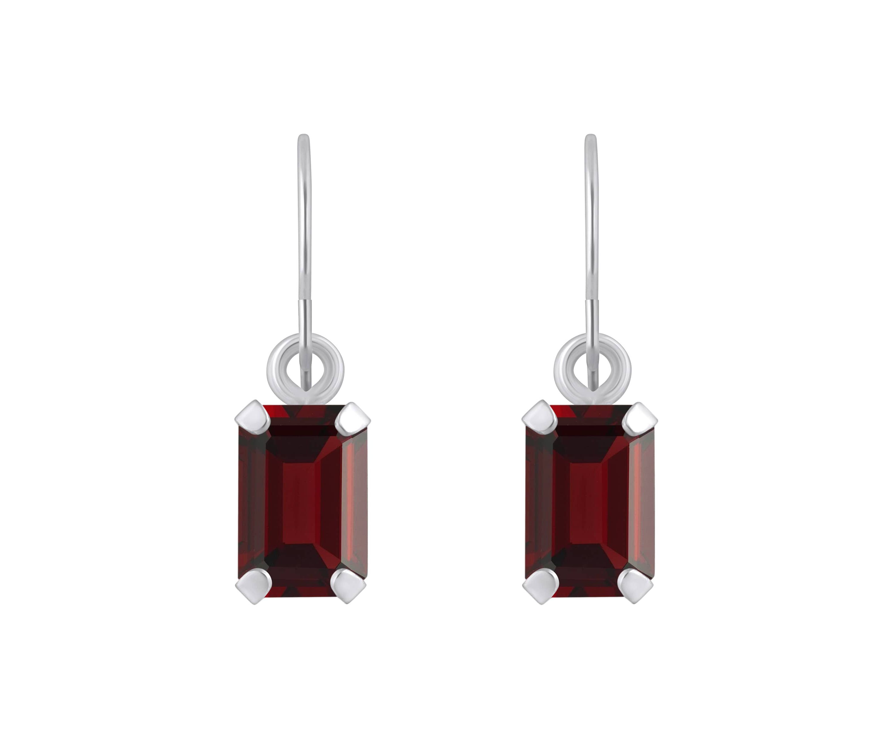 10K Yellow Gold 6x4mm Emerald Cut Garnet Drop Earrings