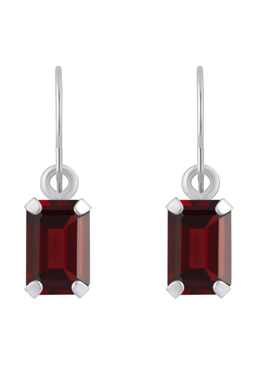 10K Yellow Gold 6x4mm Emerald Cut Garnet Drop Earrings