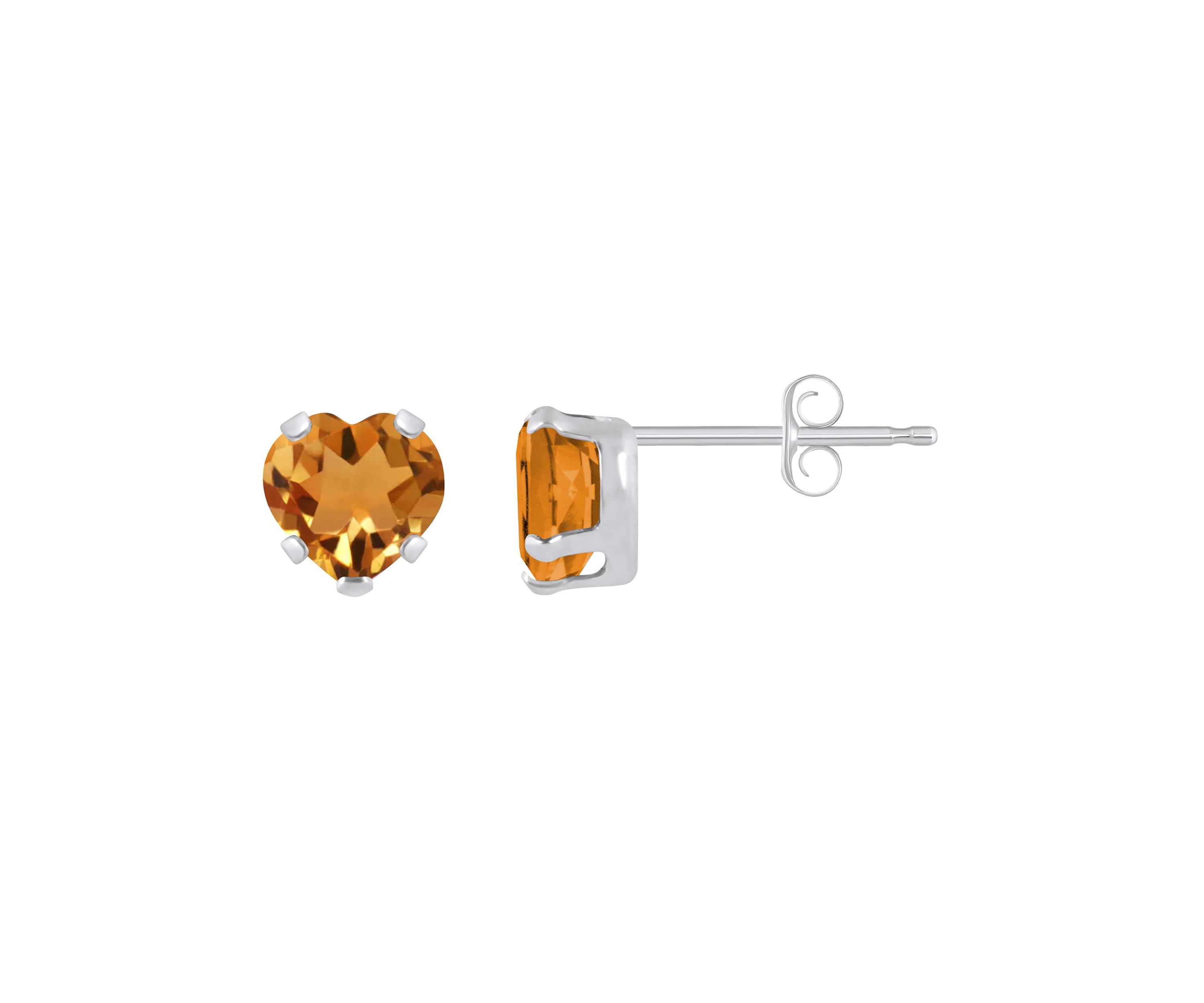 10K Yellow Gold 5mm Heart Shape Citrine Stud Earrings