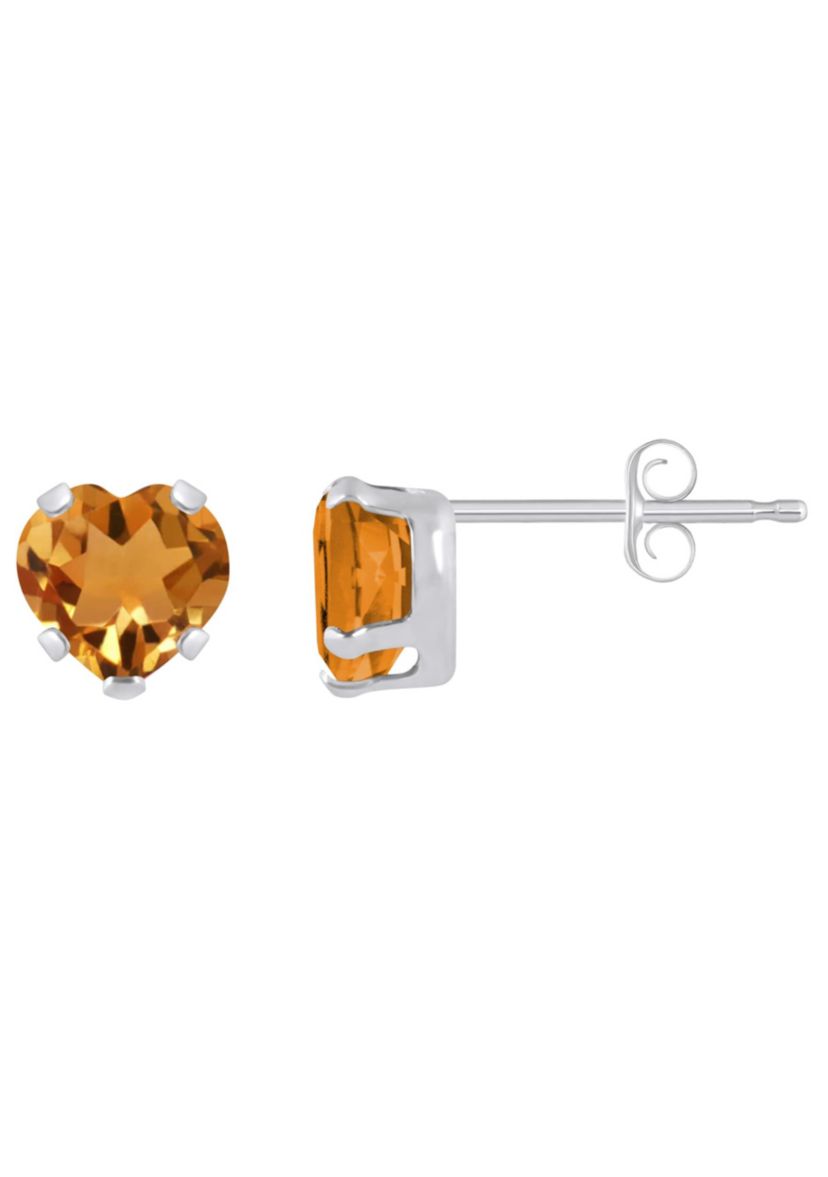 10K Yellow Gold 5mm Heart Shape Citrine Stud Earrings
