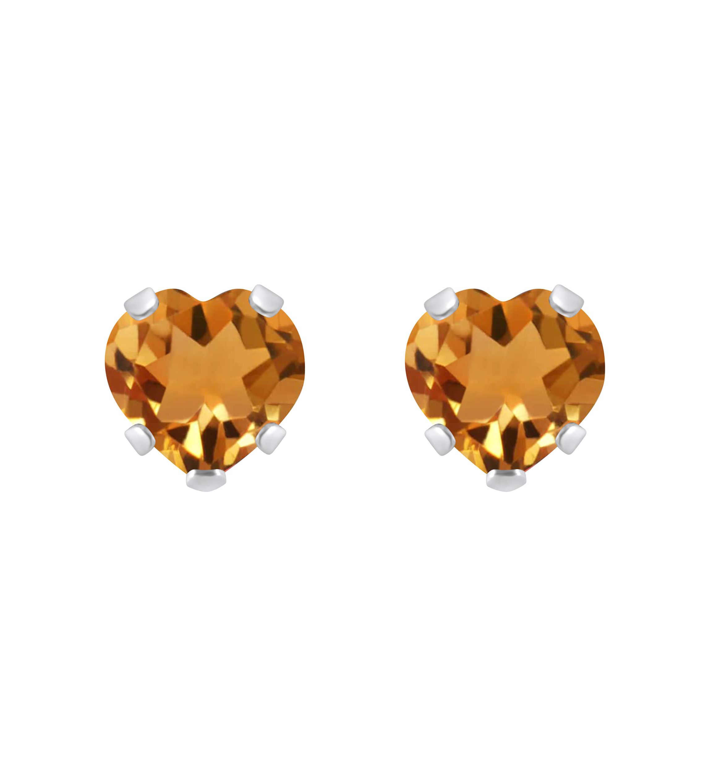 10K Yellow Gold 5mm Heart Shape Citrine Stud Earrings