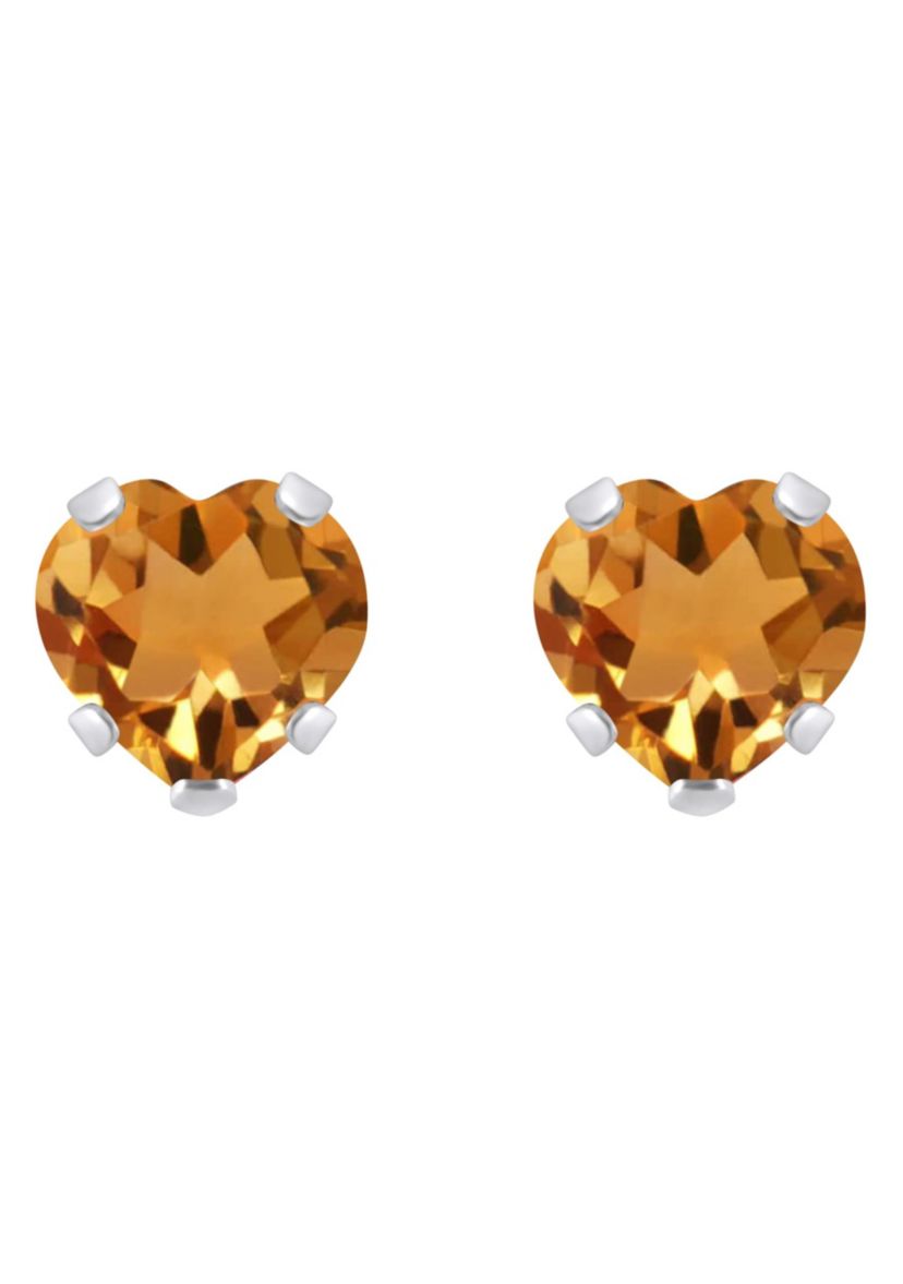 10K Yellow Gold 5mm Heart Shape Citrine Stud Earrings