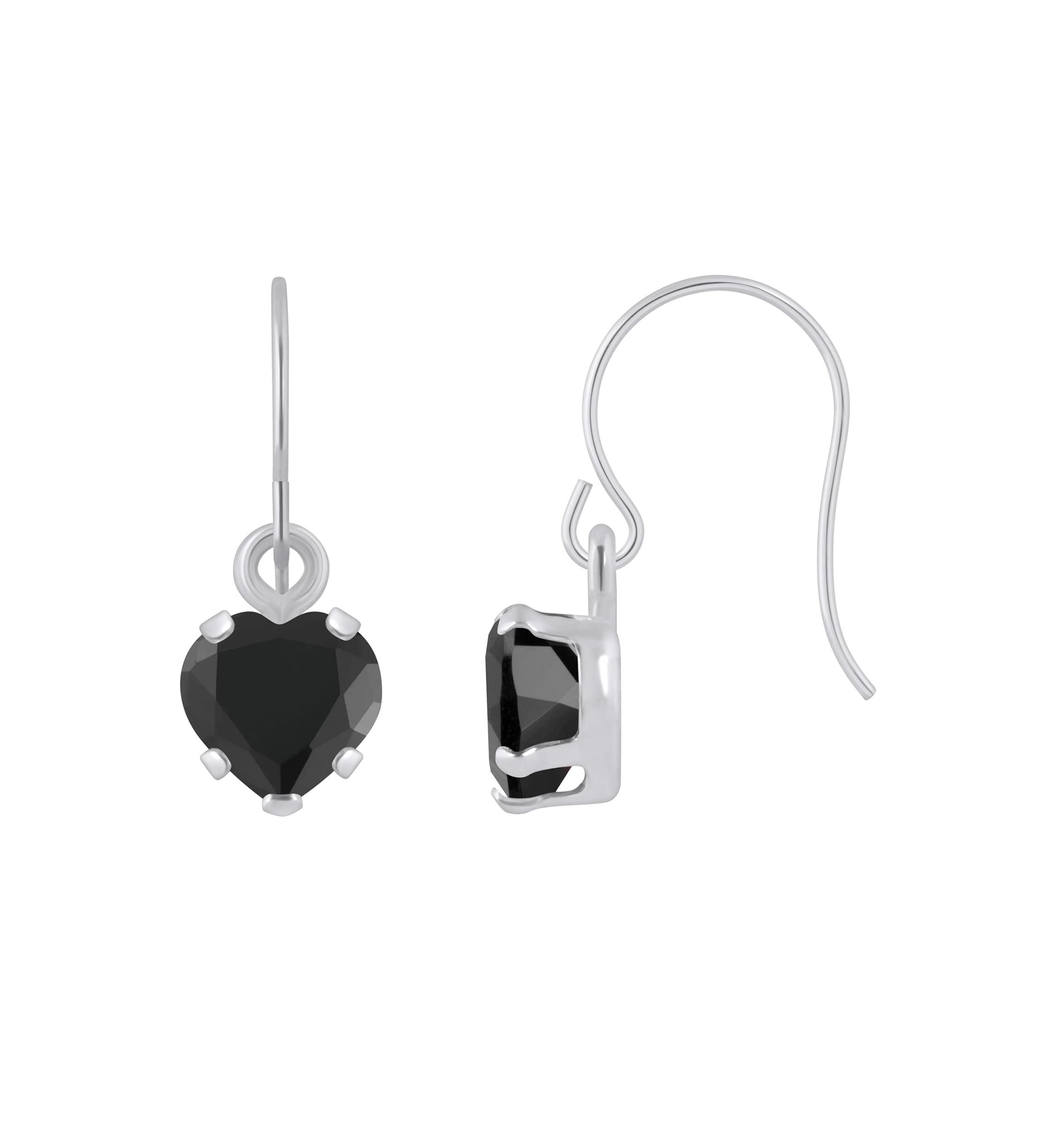 10K White Gold 5mm Heart Shape Black Onyx Drop Earrings