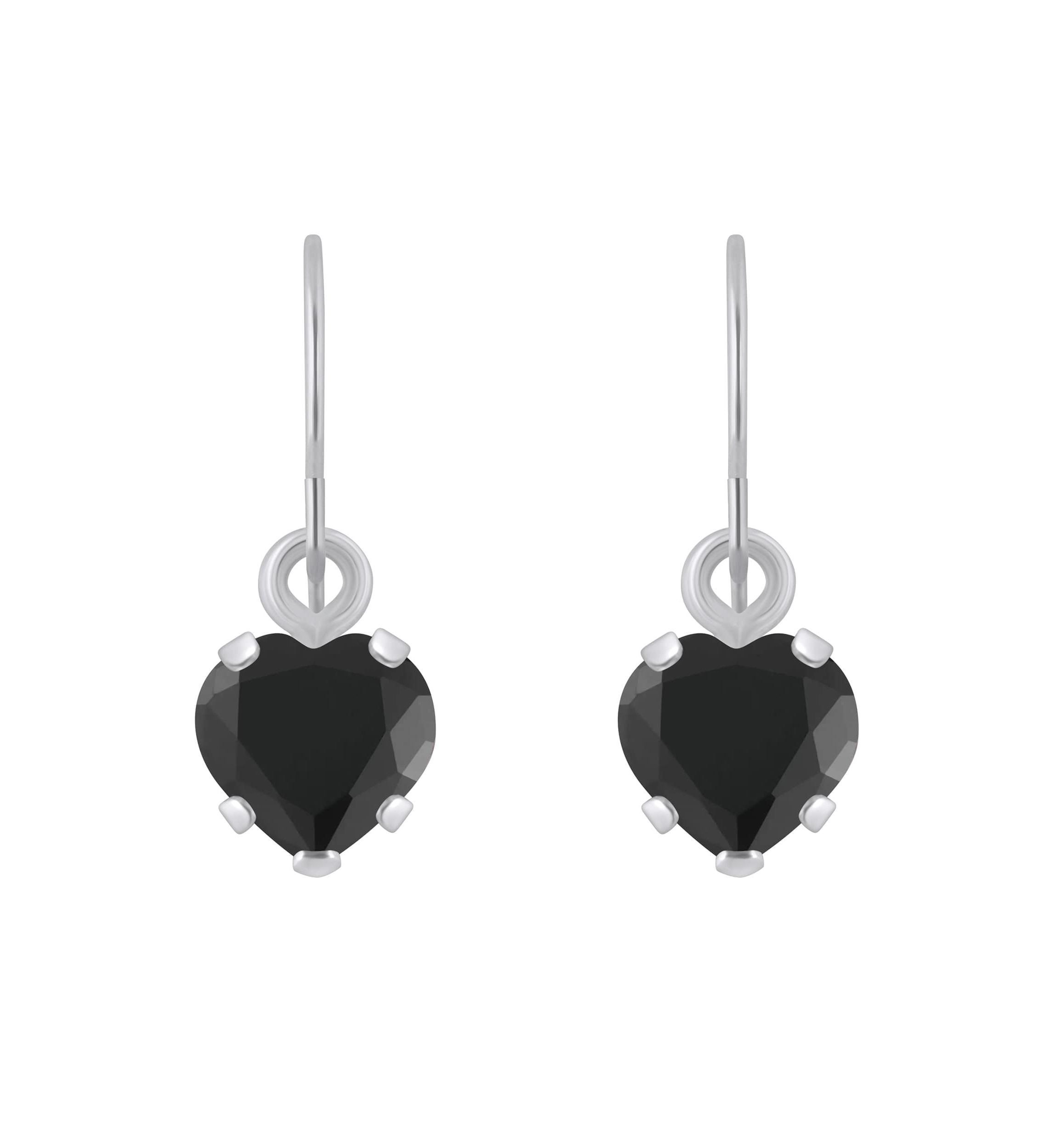 10K White Gold 5mm Heart Shape Black Onyx Drop Earrings