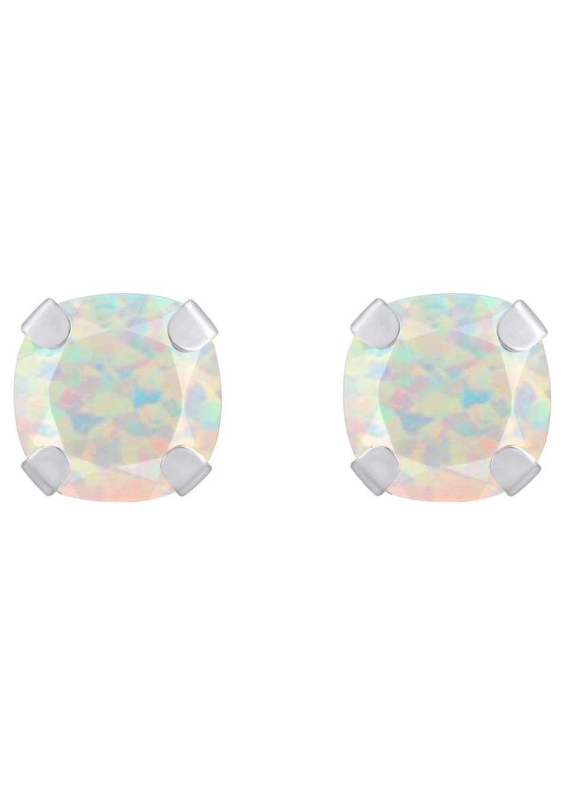 Lab Created 10K Yellow Gold 5mm Cushion Created Opal Stud Earrings