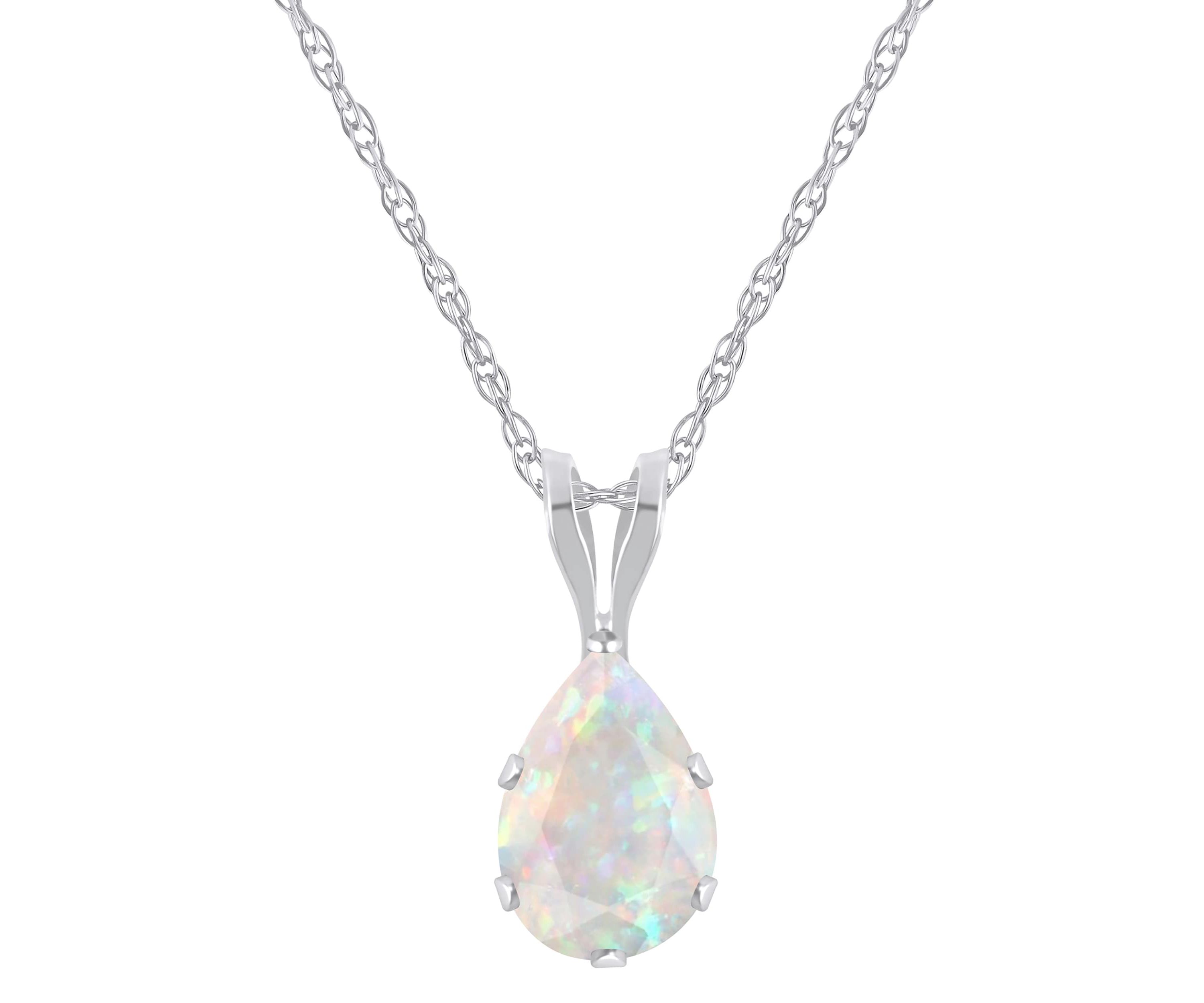 Lab Created 10K Yellow Gold 7x5mm Pear Shape Created Opal Pendant Necklace