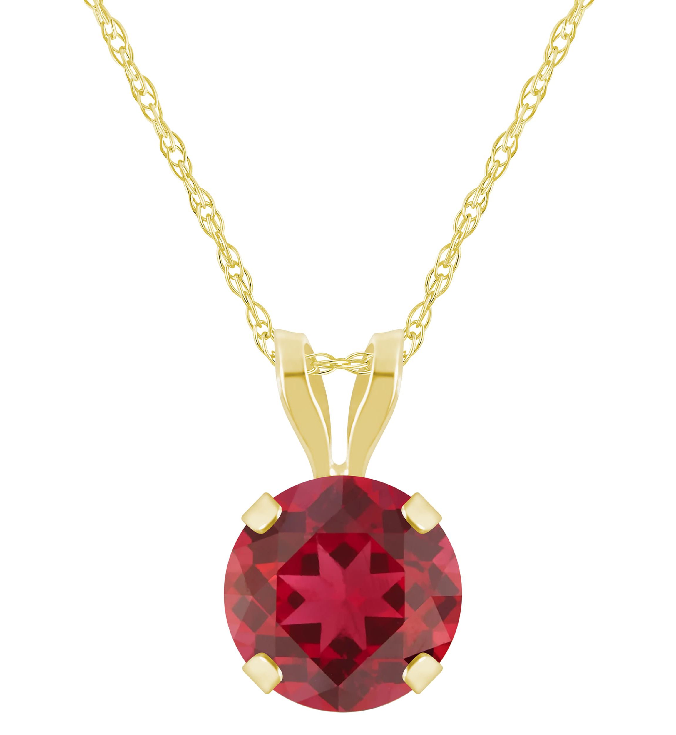 Lab Created 10K Yellow Gold 6mm Round Created Ruby Pendant Necklace