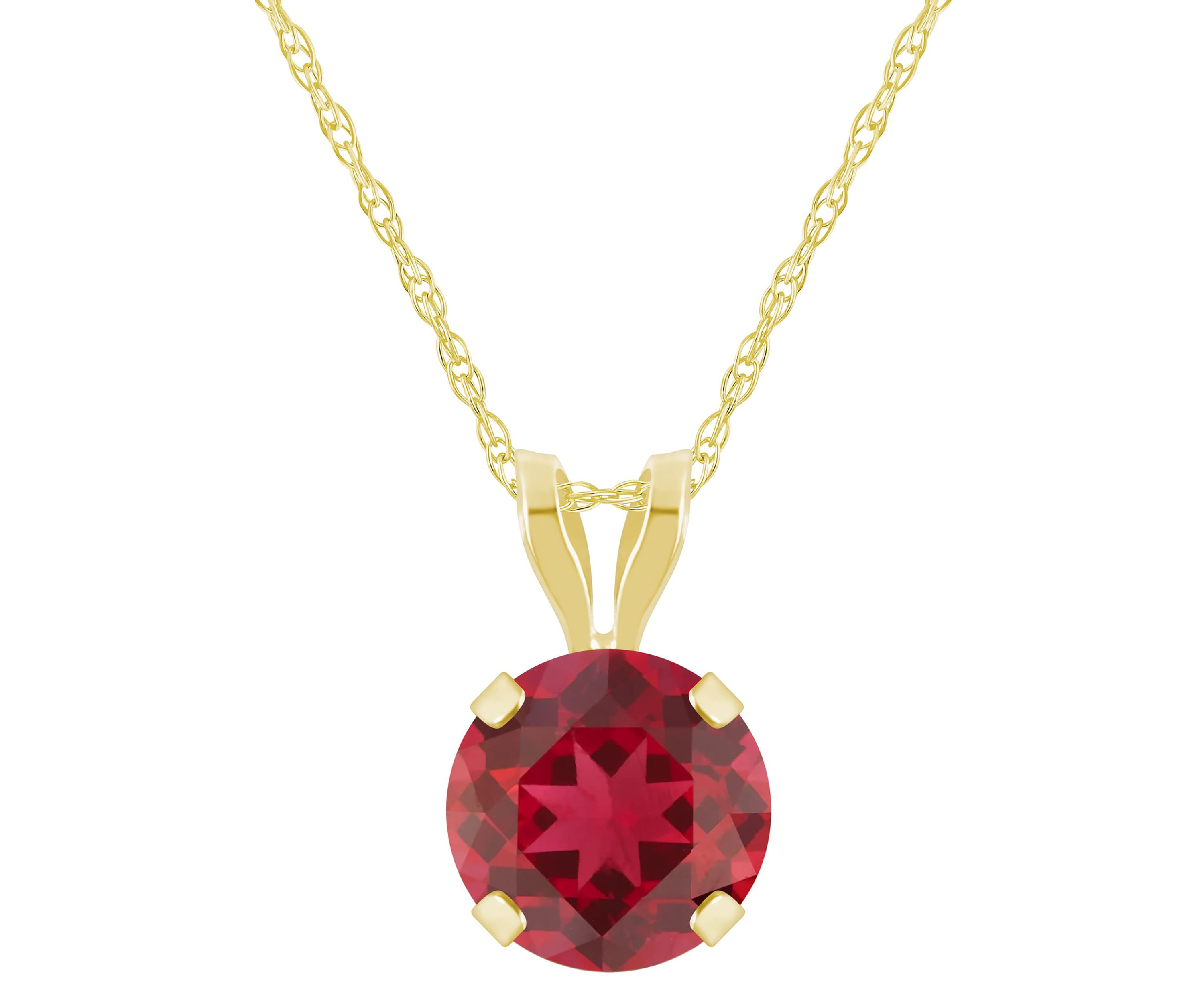 Lab Created 10K Yellow Gold 6mm Round Created Ruby Pendant Necklace