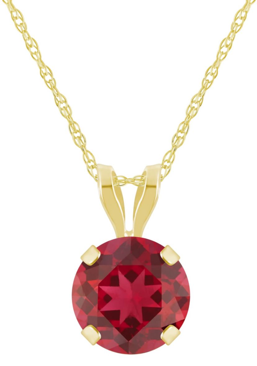 Lab Created 10K Yellow Gold 6mm Round Created Ruby Pendant Necklace