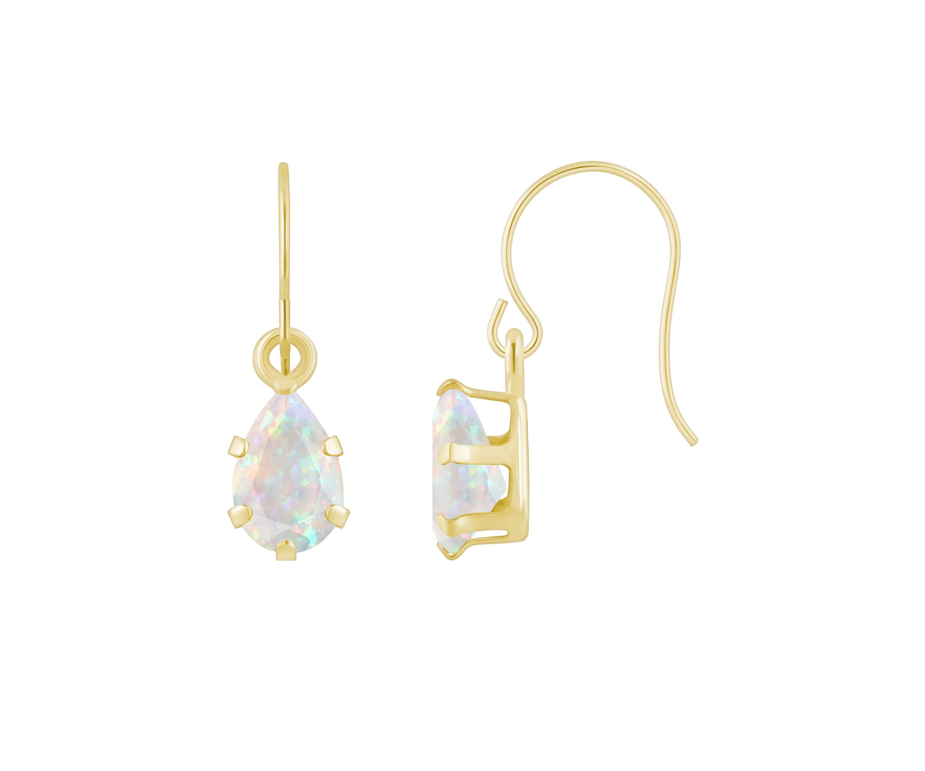 Lab Created 10K Yellow Gold 6x4mm Pear Shape Created Opal Drop Earrings