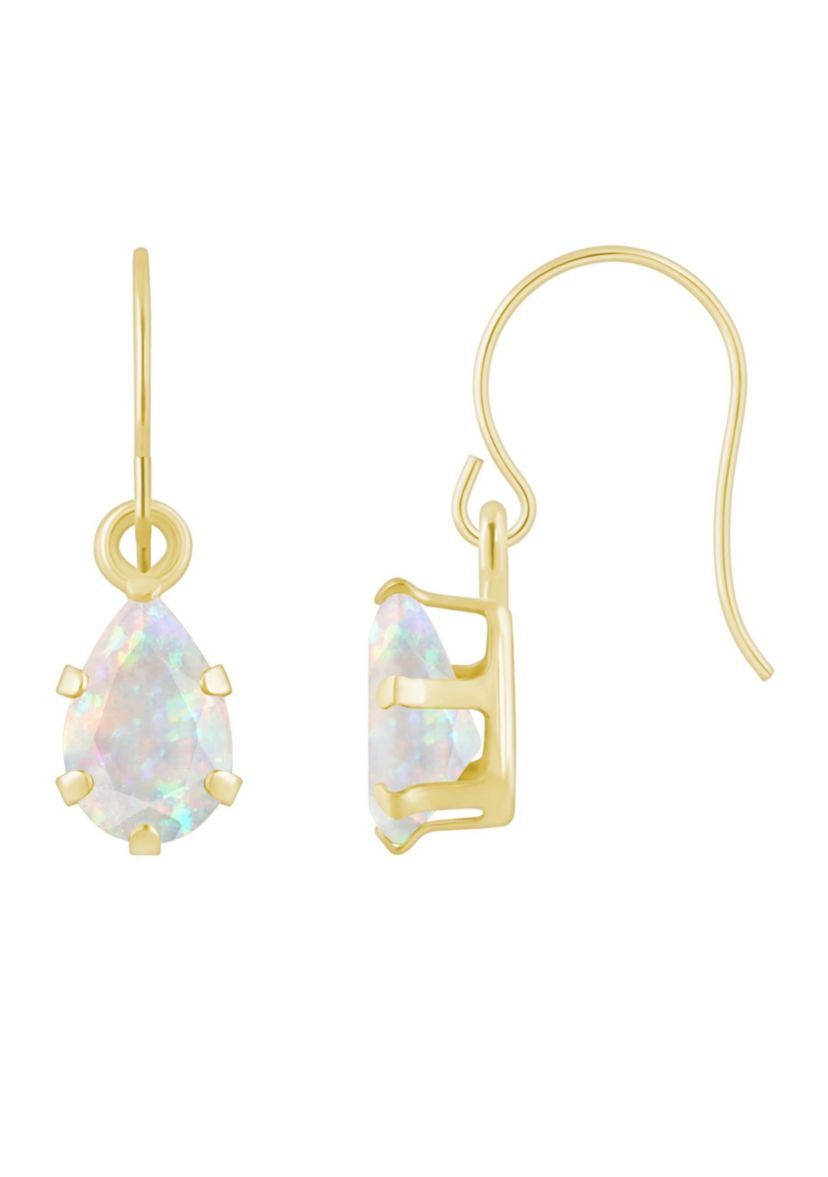 Lab Created 10K Yellow Gold 6x4mm Pear Shape Created Opal Drop Earrings