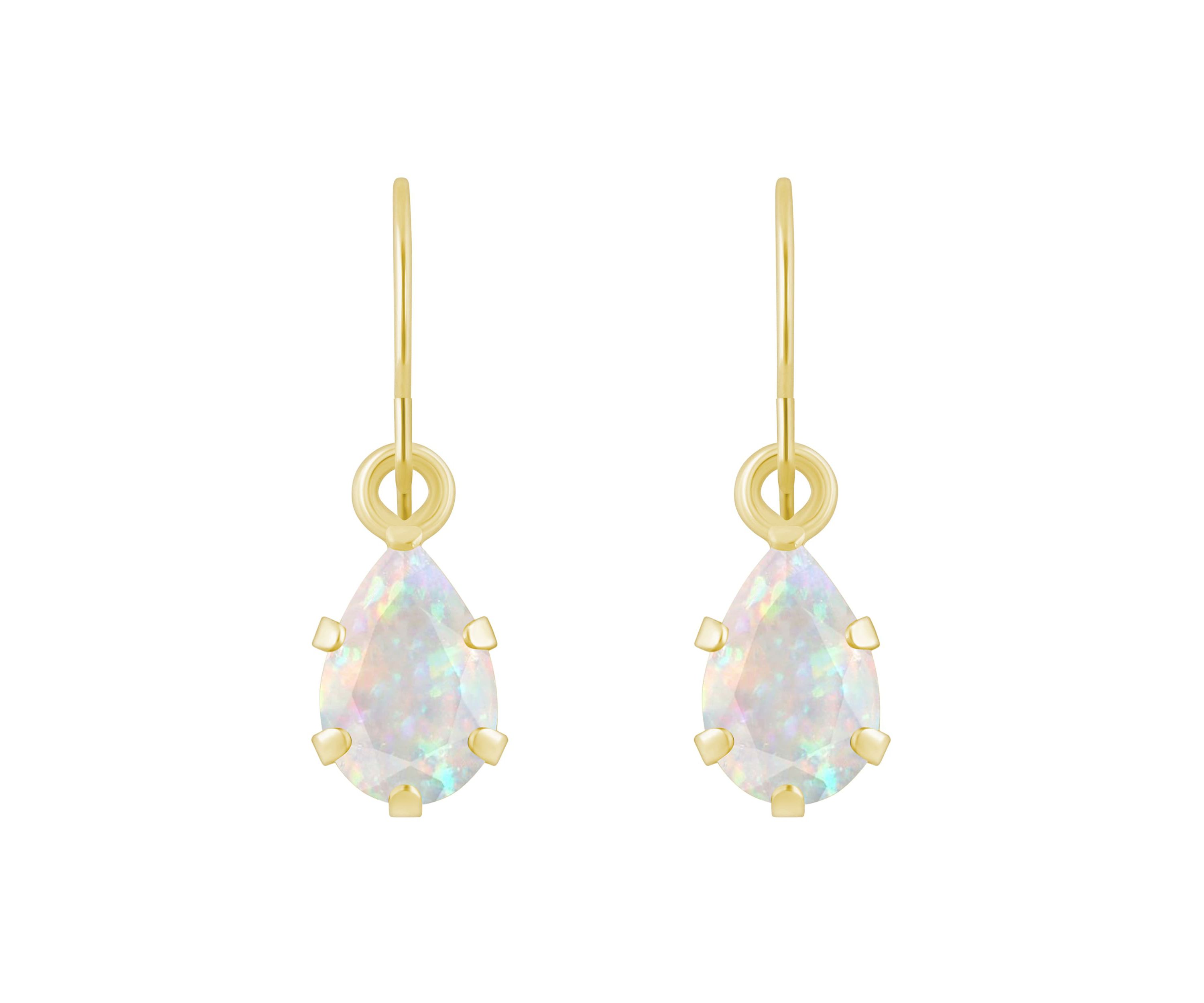 Lab Created 10K Yellow Gold 6x4mm Pear Shape Created Opal Drop Earrings