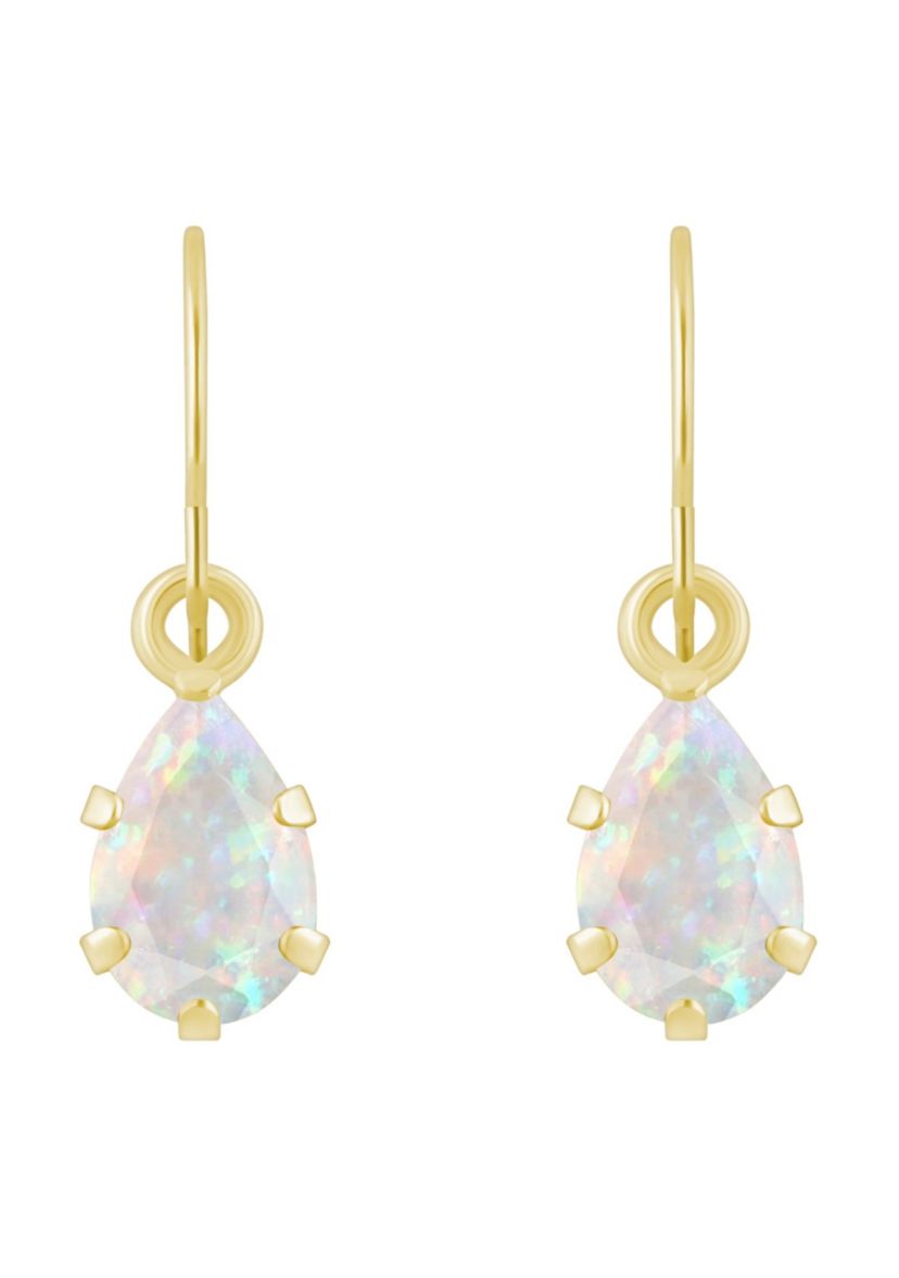 Lab Created 10K Yellow Gold 6x4mm Pear Shape Created Opal Drop Earrings