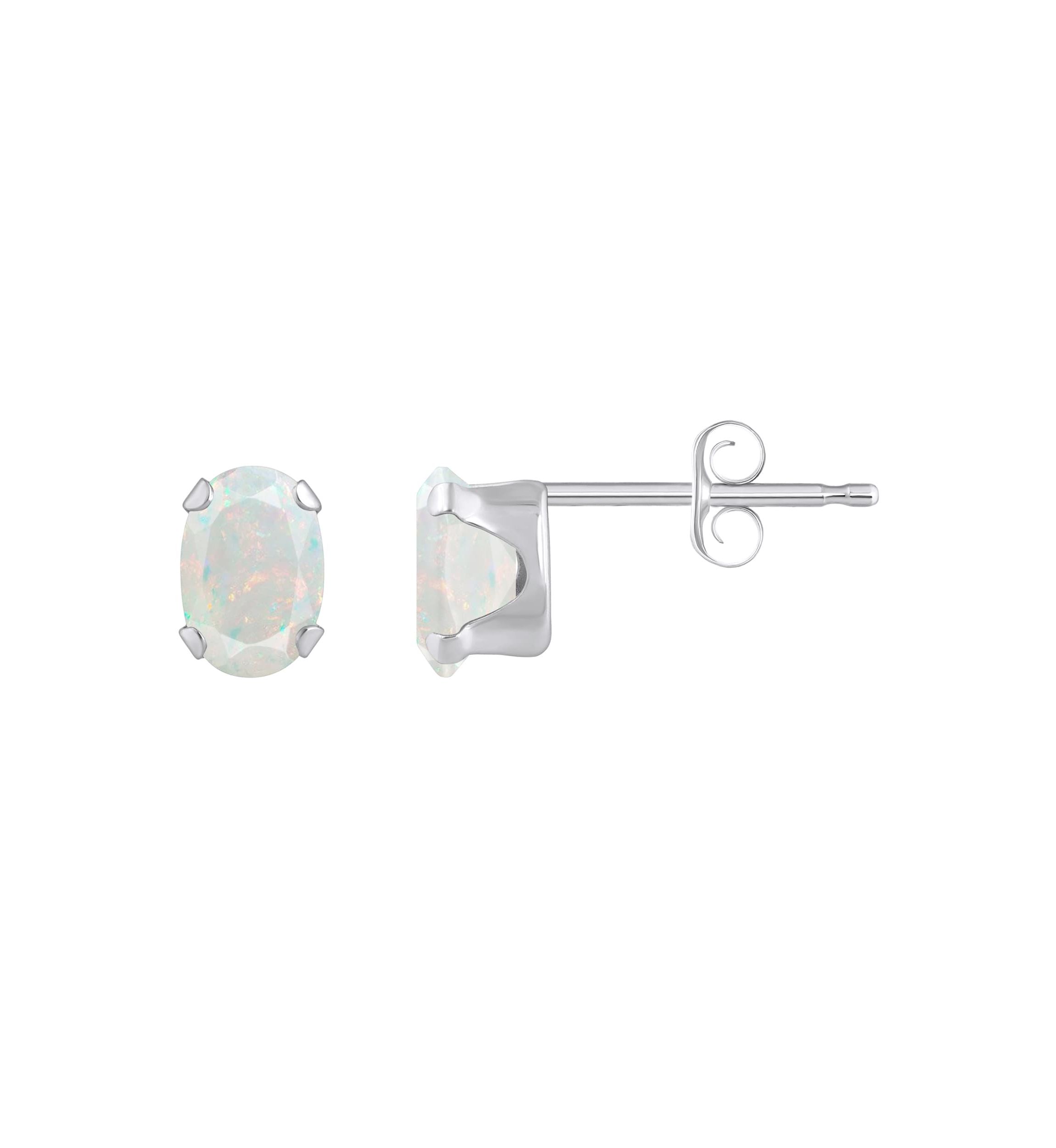 Lab Created 10K Yellow Gold 6x4mm Oval Created Opal Stud Earrings