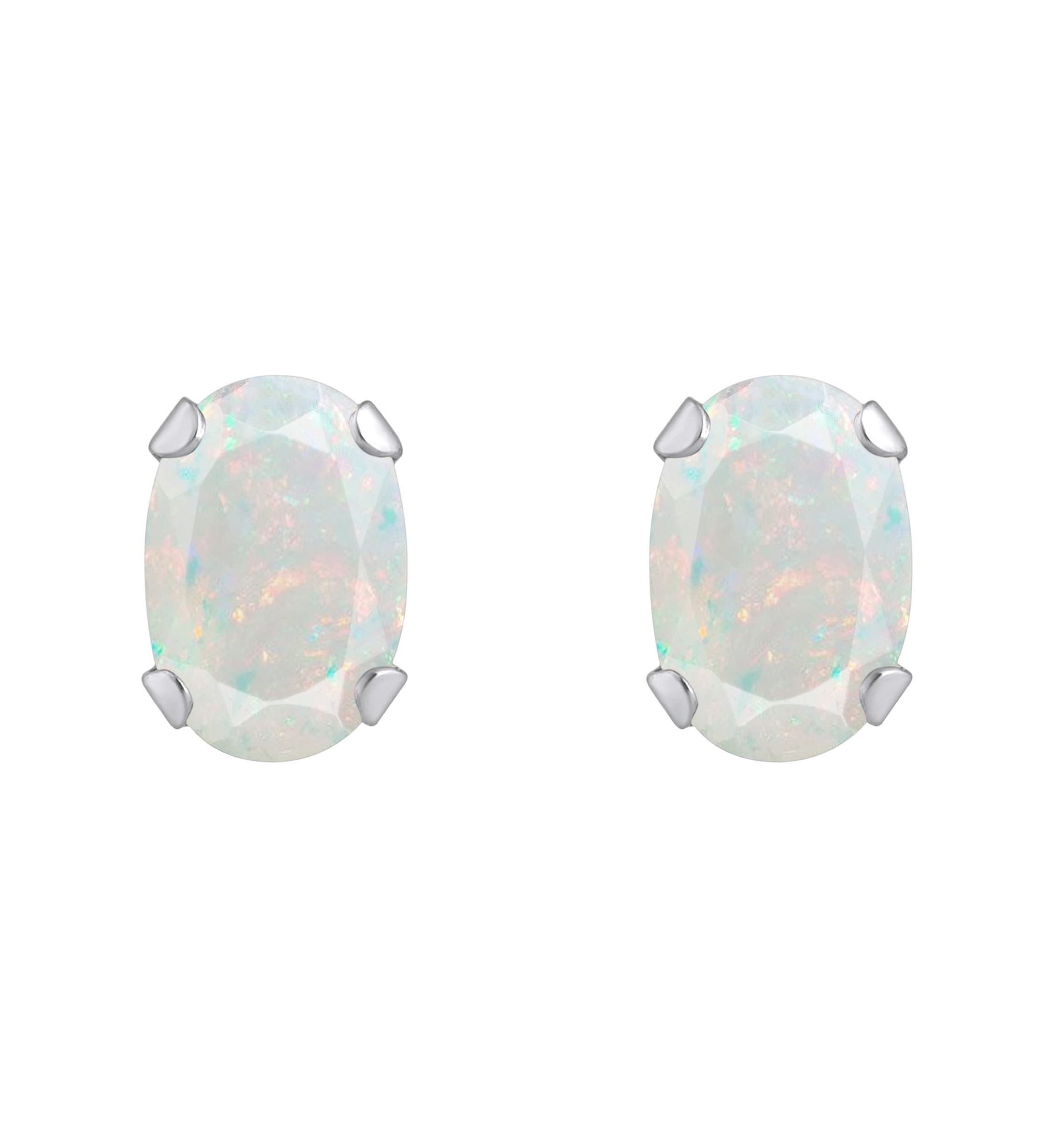 Lab Created 10K Yellow Gold 6x4mm Oval Created Opal Stud Earrings