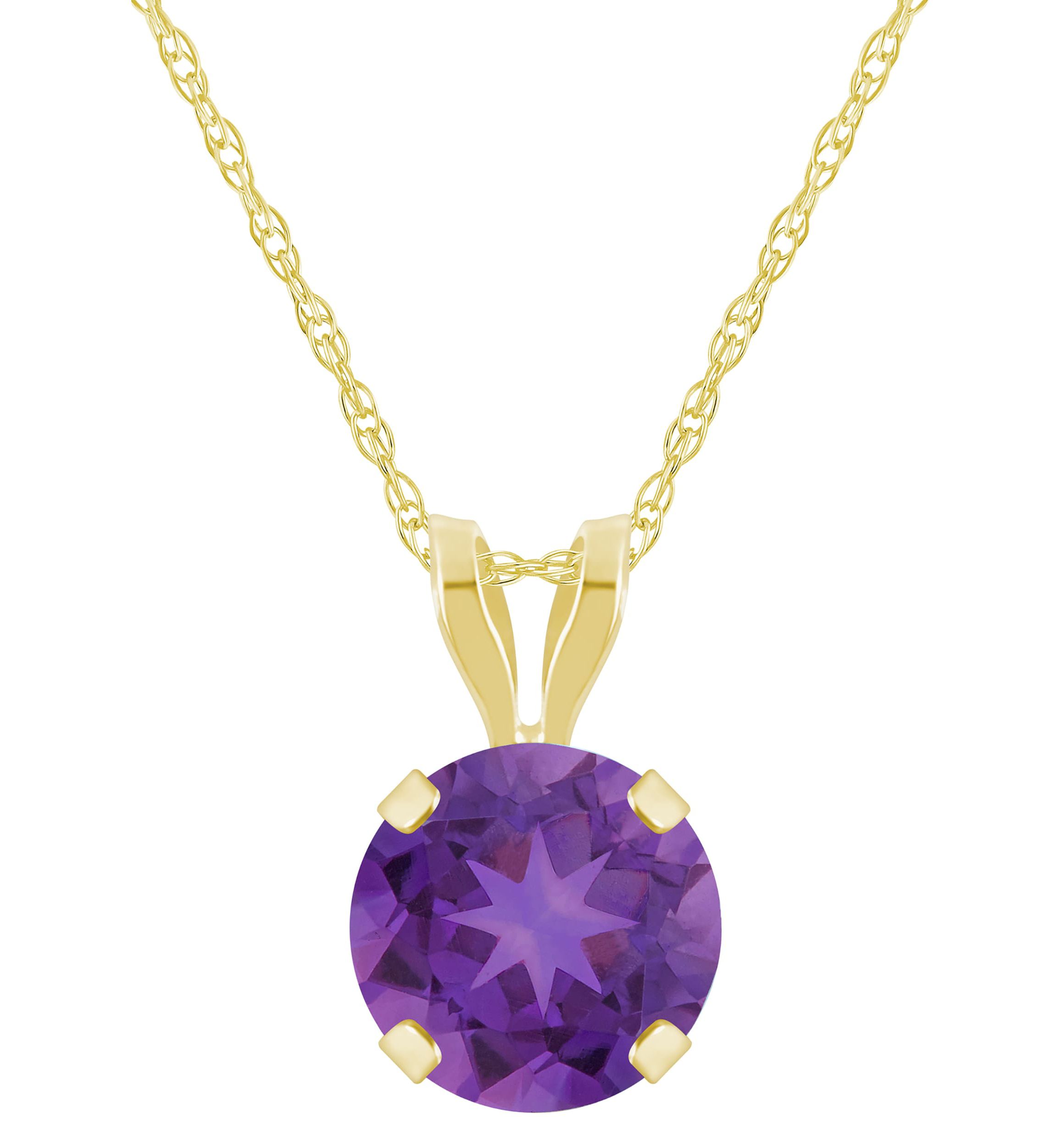 10K White Gold 6mm Round Amethyst Pendant Necklace