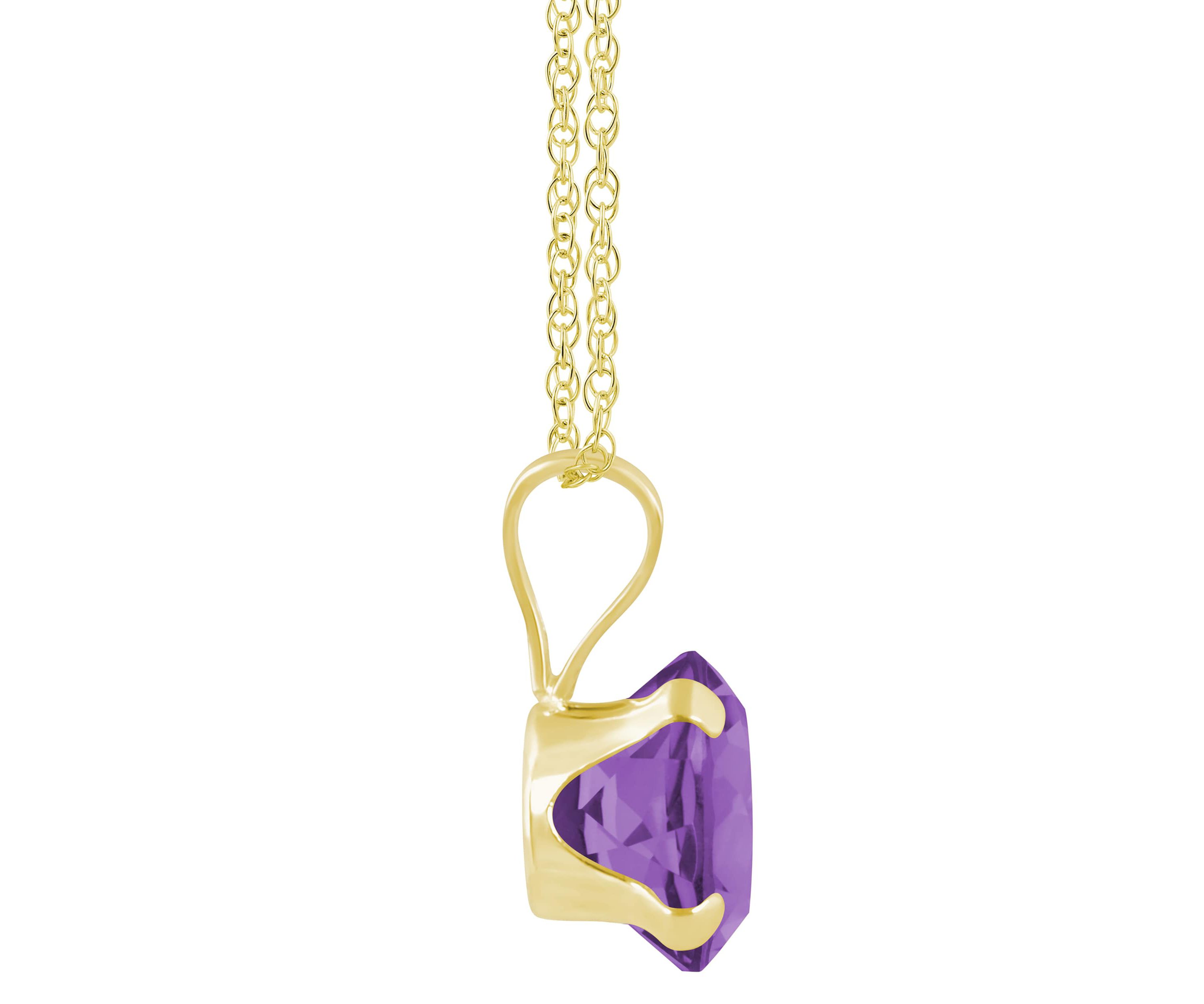 10K White Gold 6mm Round Amethyst Pendant Necklace