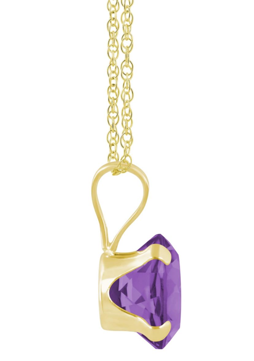 10K White Gold 6mm Round Amethyst Pendant Necklace