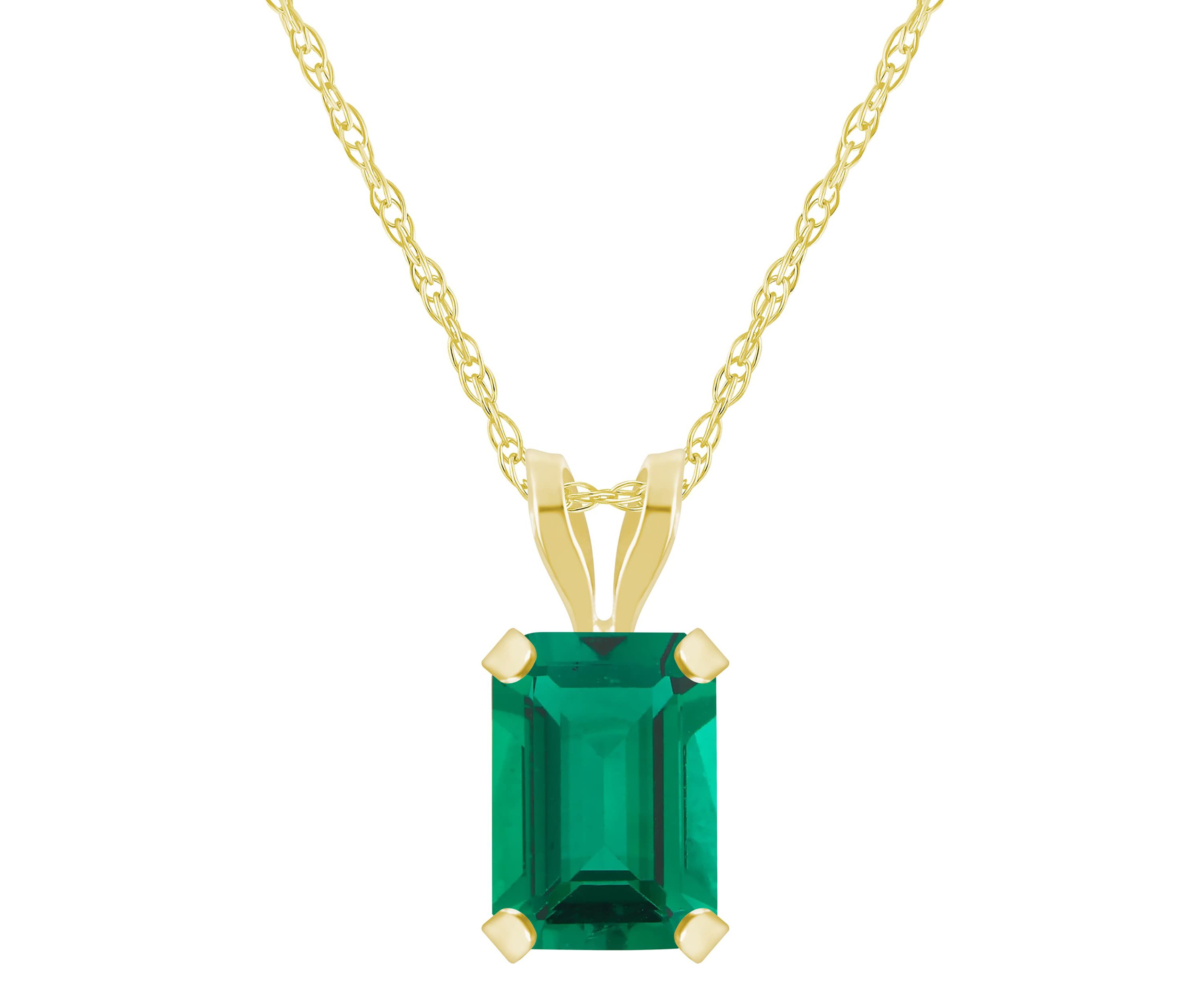 Lab Created 10K White Gold 7x5mm Emerald Cut Created Emerald Pendant Necklace