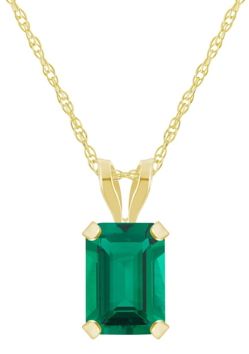 Lab Created 10K White Gold 7x5mm Emerald Cut Created Emerald Pendant Necklace
