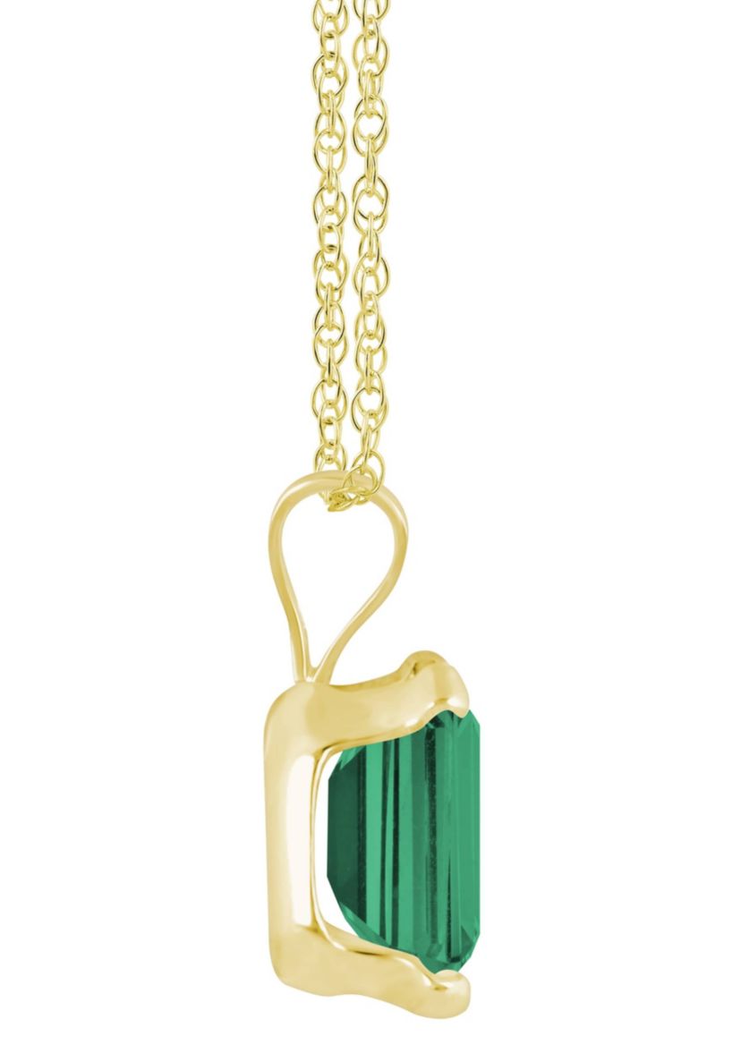 Lab Created 10K White Gold 7x5mm Emerald Cut Created Emerald Pendant Necklace