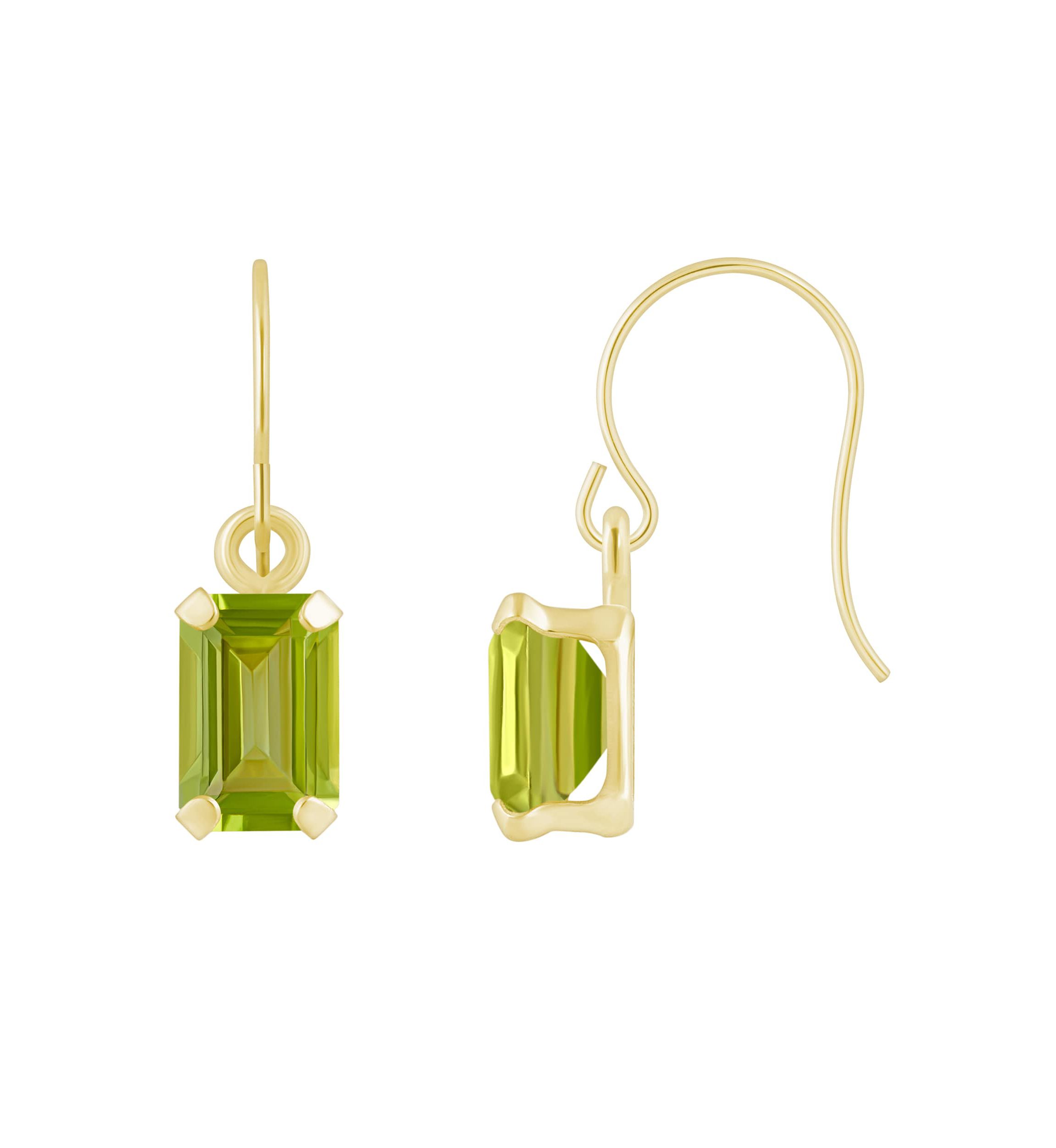 10K White Gold 6x4mm Emerald Cut Peridot Drop Earrings