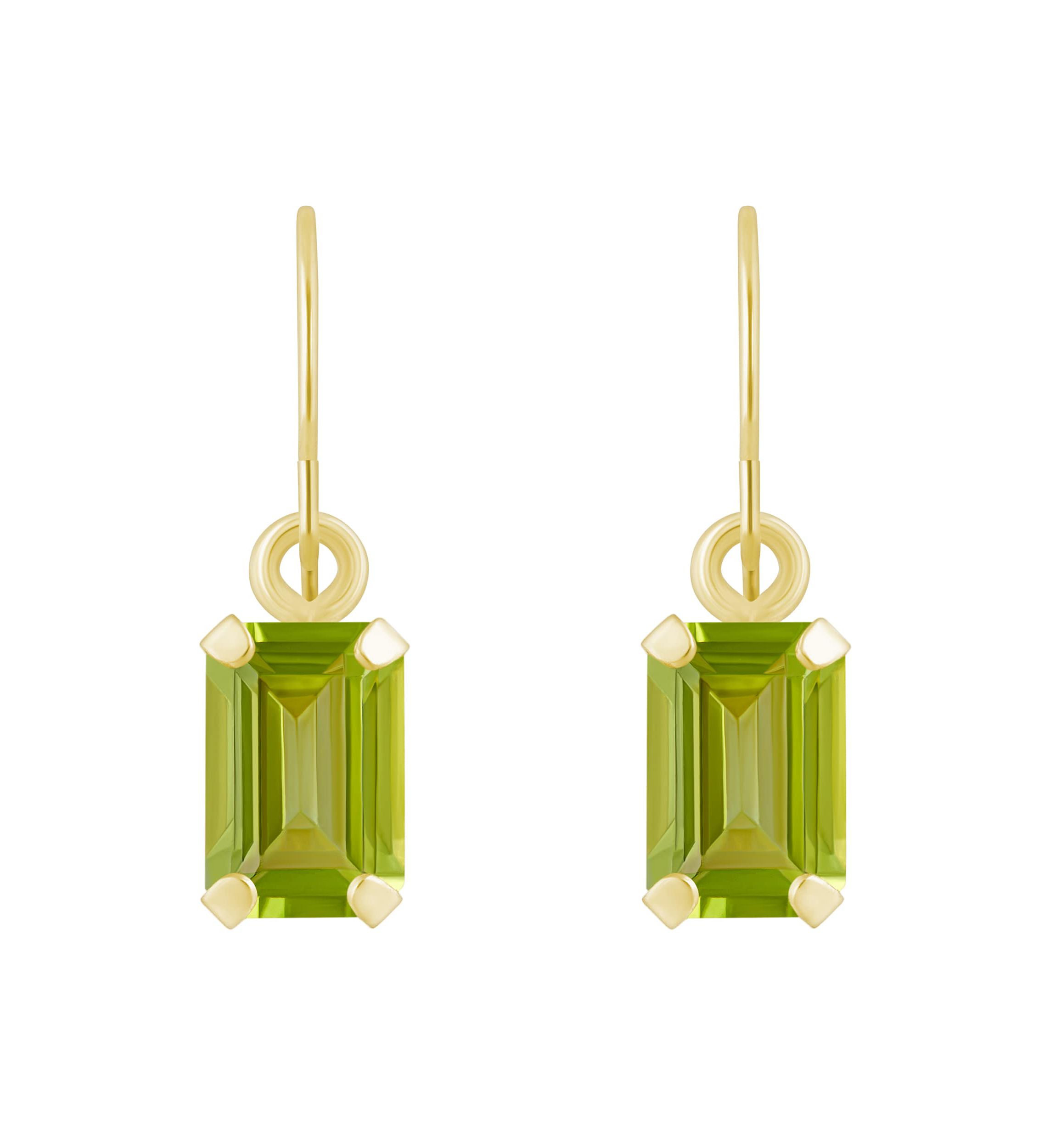 10K White Gold 6x4mm Emerald Cut Peridot Drop Earrings