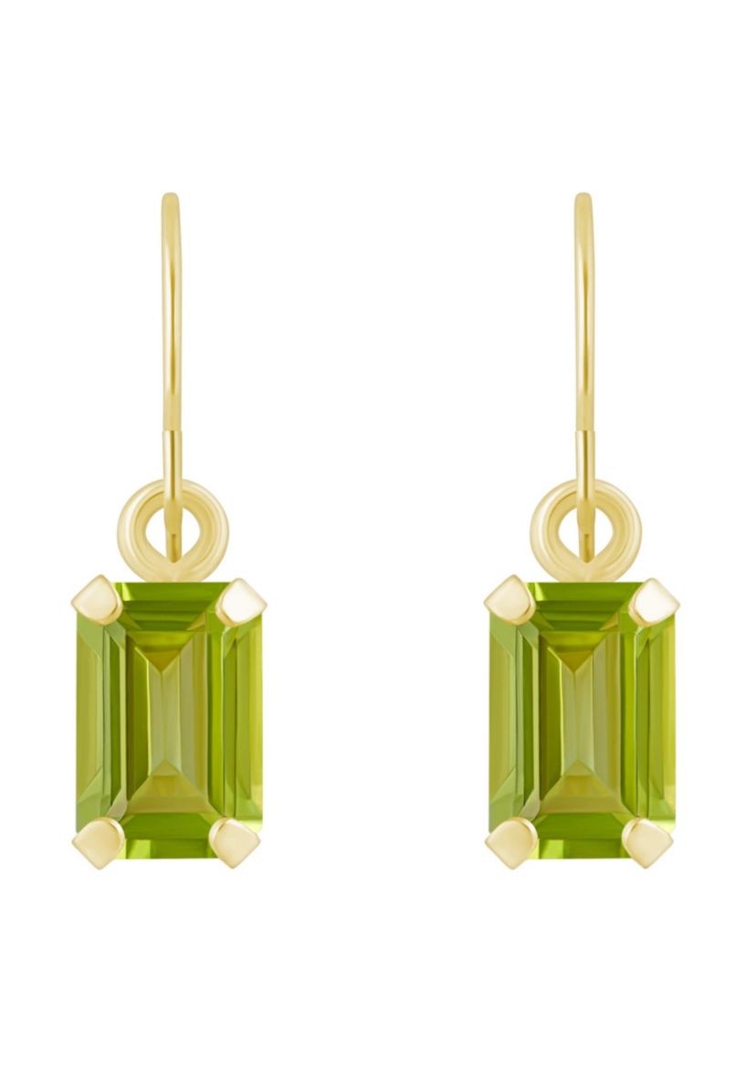 10K White Gold 6x4mm Emerald Cut Peridot Drop Earrings
